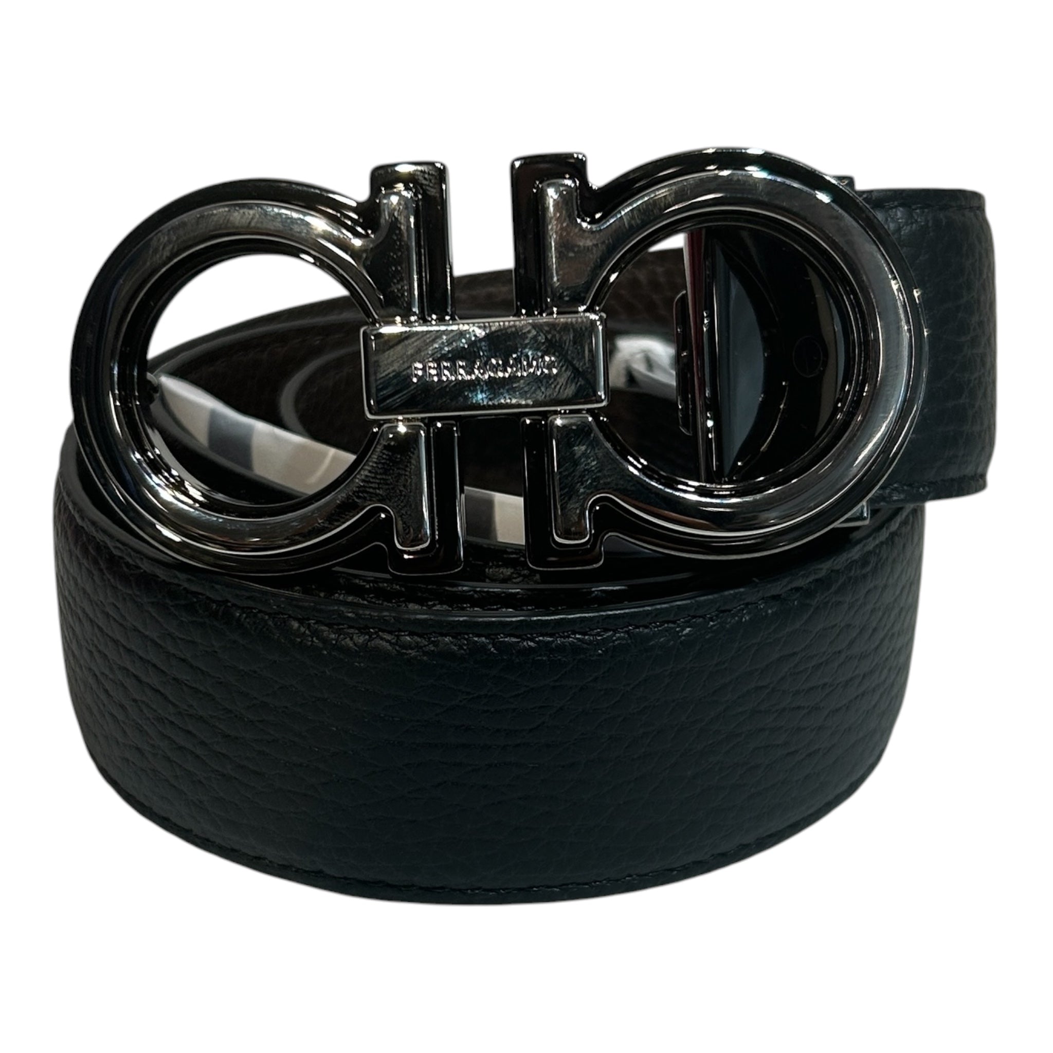 Salvatore Ferragamo/Belt/Leather/BLK/M's/silver buckle view 1