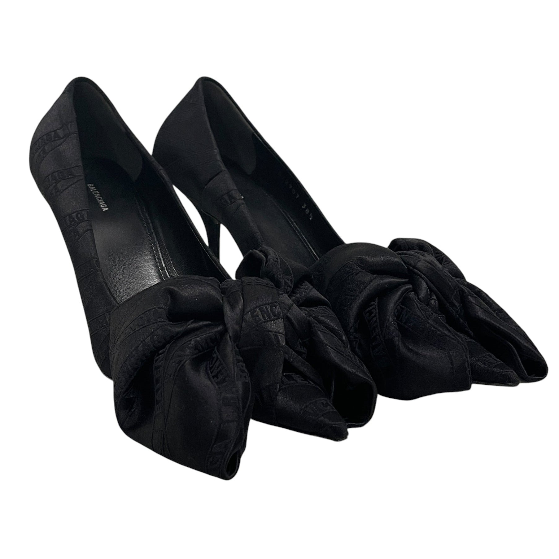 BALENCIAGA/Heels/US 7/Silk/BLK/bi bow txt view 1