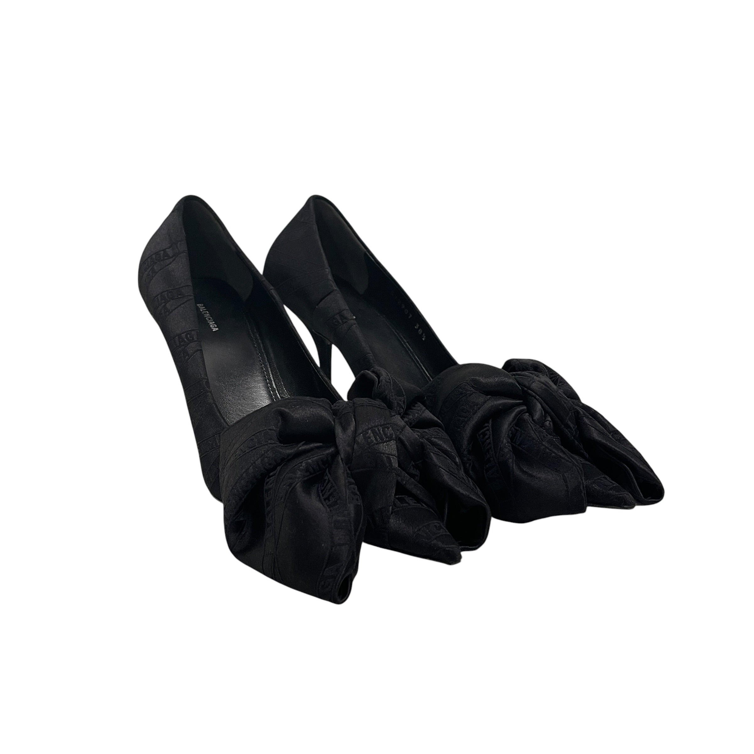 BALENCIAGA/Heels/US 7/Silk/BLK/bi bow txt view 1