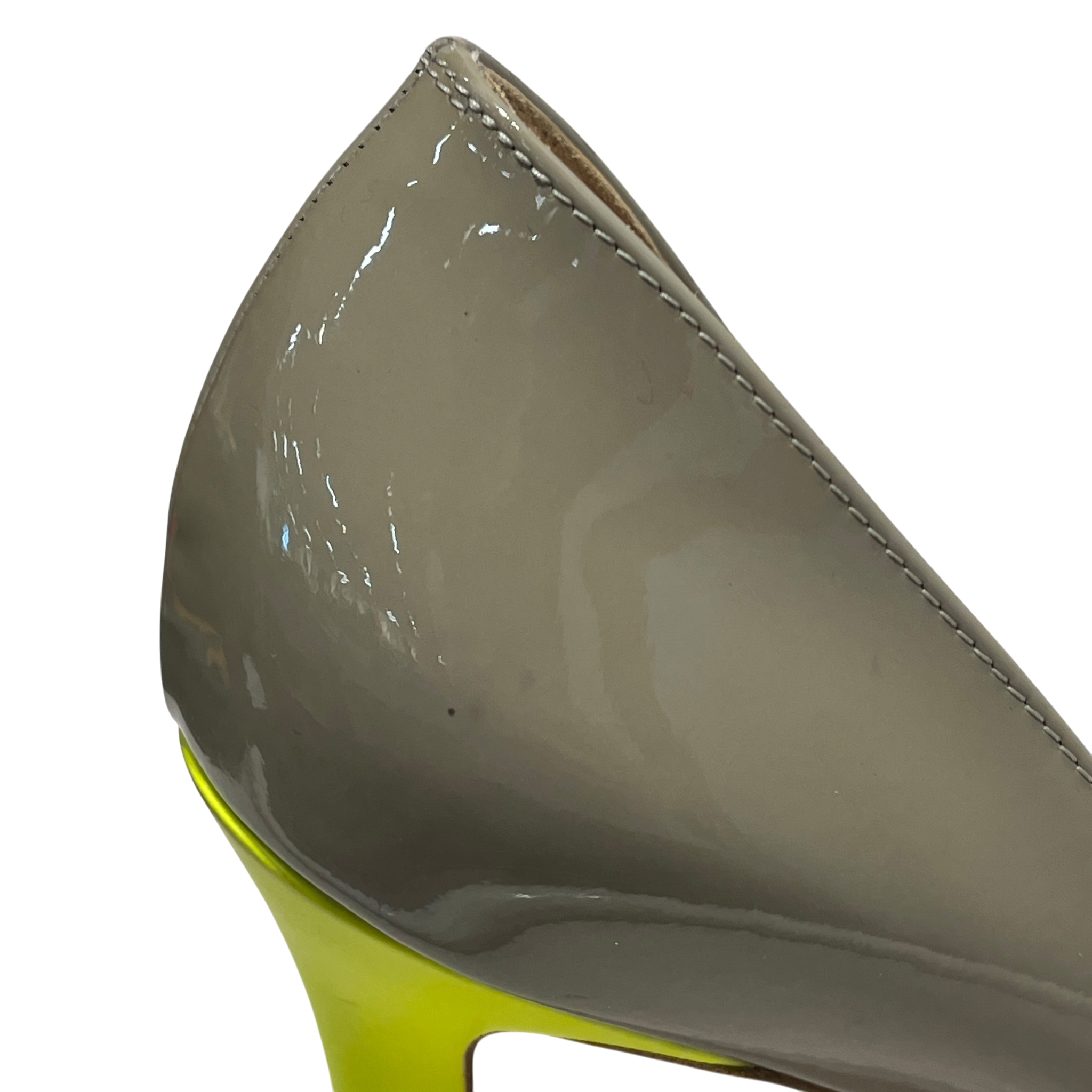 Christian Louboutin/Heels/EU 36.5/Border/Leather/GRY/V-Tip/Greige Pigalle w Neon YLW Heel view 9