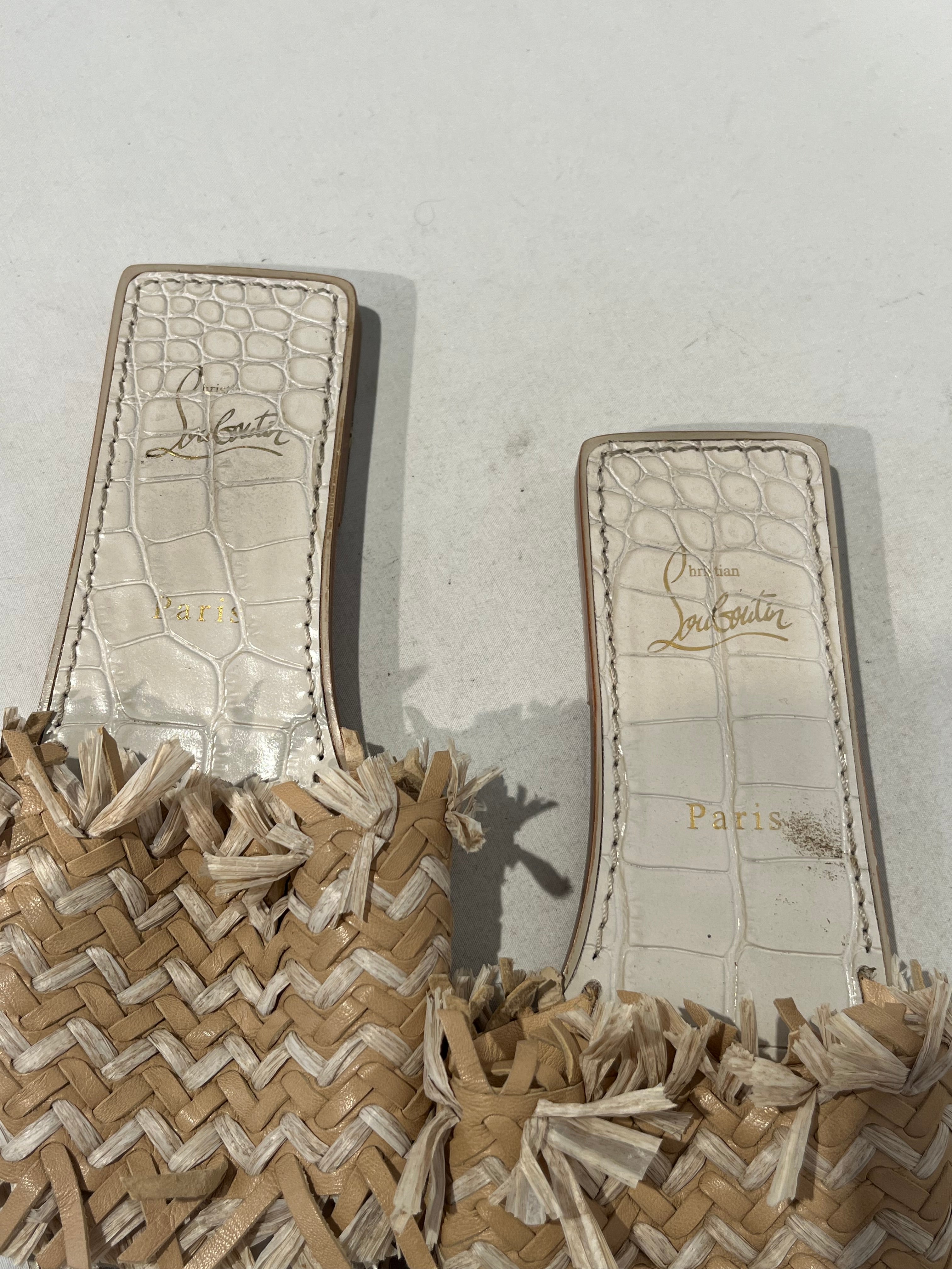 Christian Louboutin/Sandals/US 7.5/Faux Leather/CRM/Open-Toe/soudana raffia slip on sandals view 3