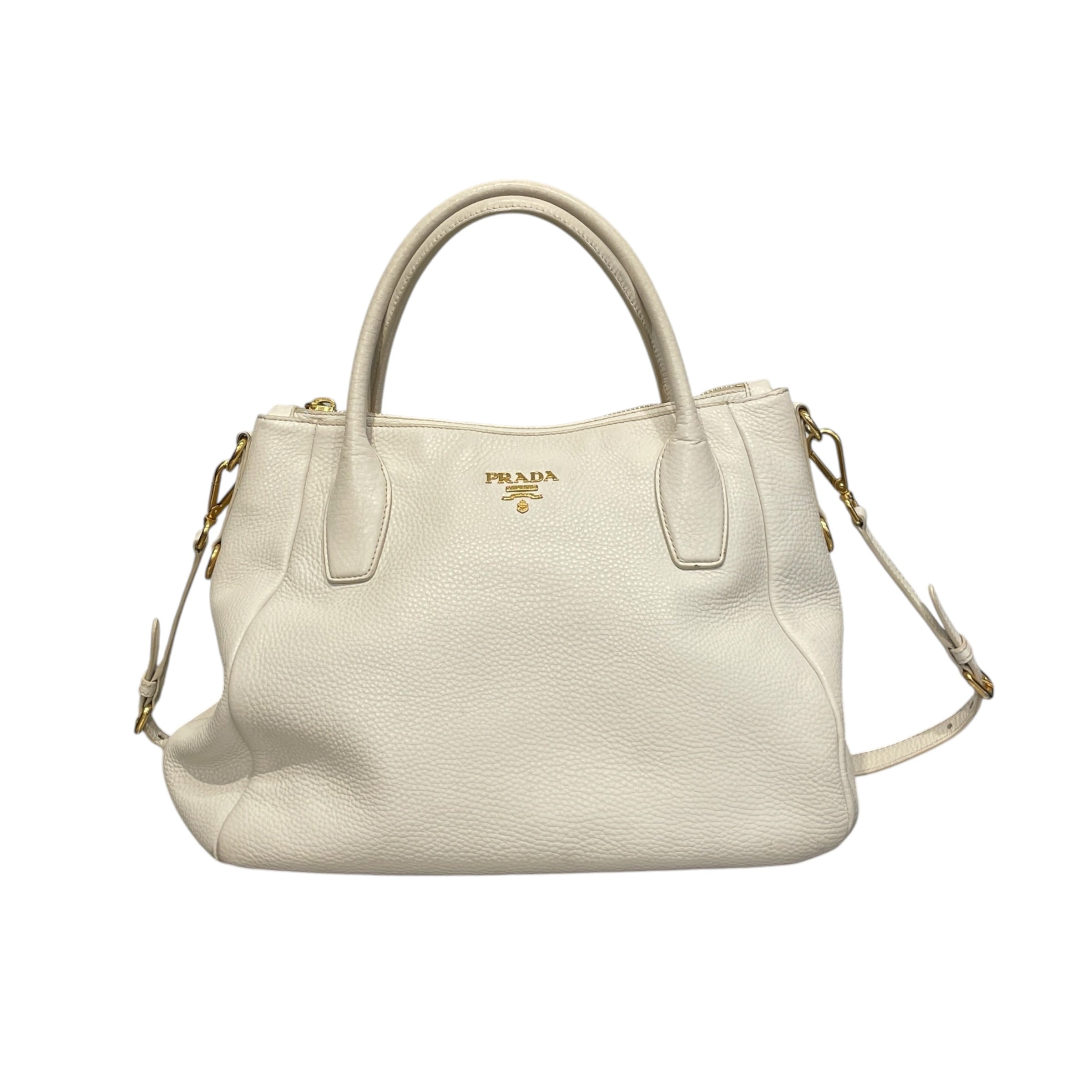 PRADA/Tote Bag/Leather/WHT/vitello dano zip top convertib view 3