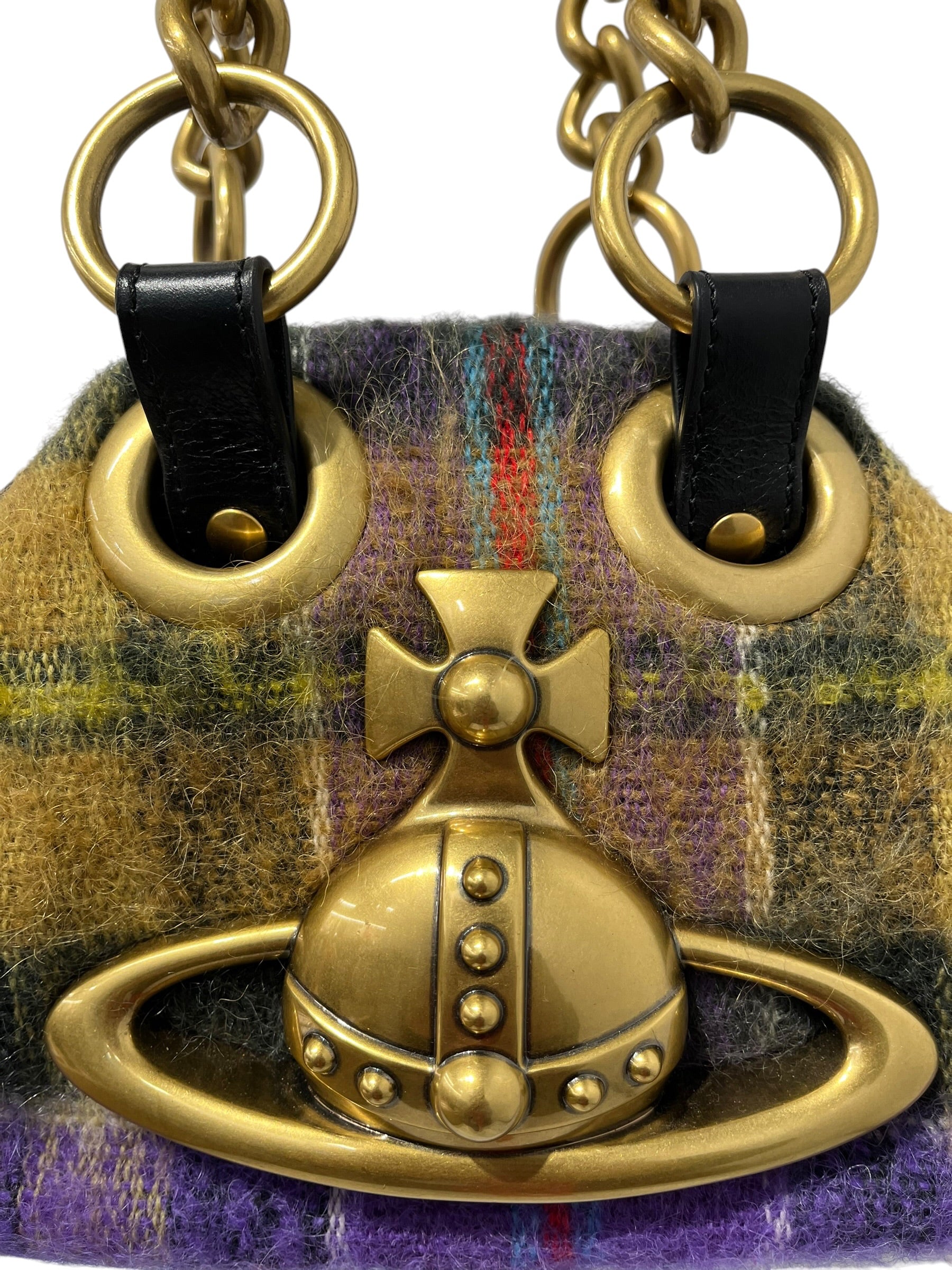 Vivienne Westwood/Bag/Plaid/Wool/GLD/PURPLE LARGE ORB CHAIN STRAP view 5
