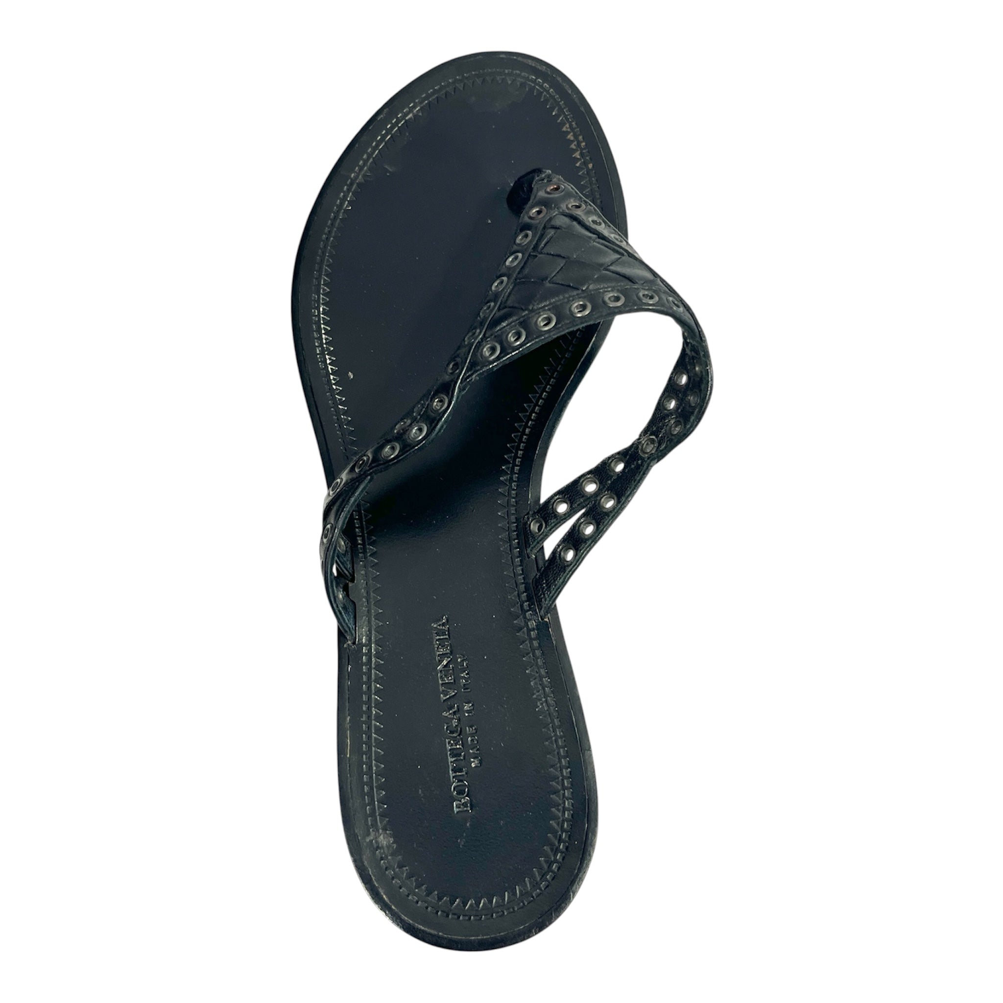 BOTTEGA VENETA/Flat Shoes/EU 35.5/Leather/BLK/THONG WOVEN FLATS view 3