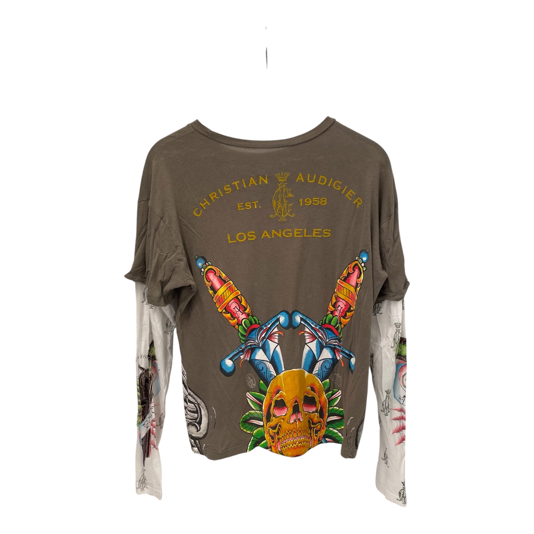 CHRISTIAN AUDIGIER/LS T-Shirt/M/Cotton/KHK/All Over Print/red eagle / wings on side view 2