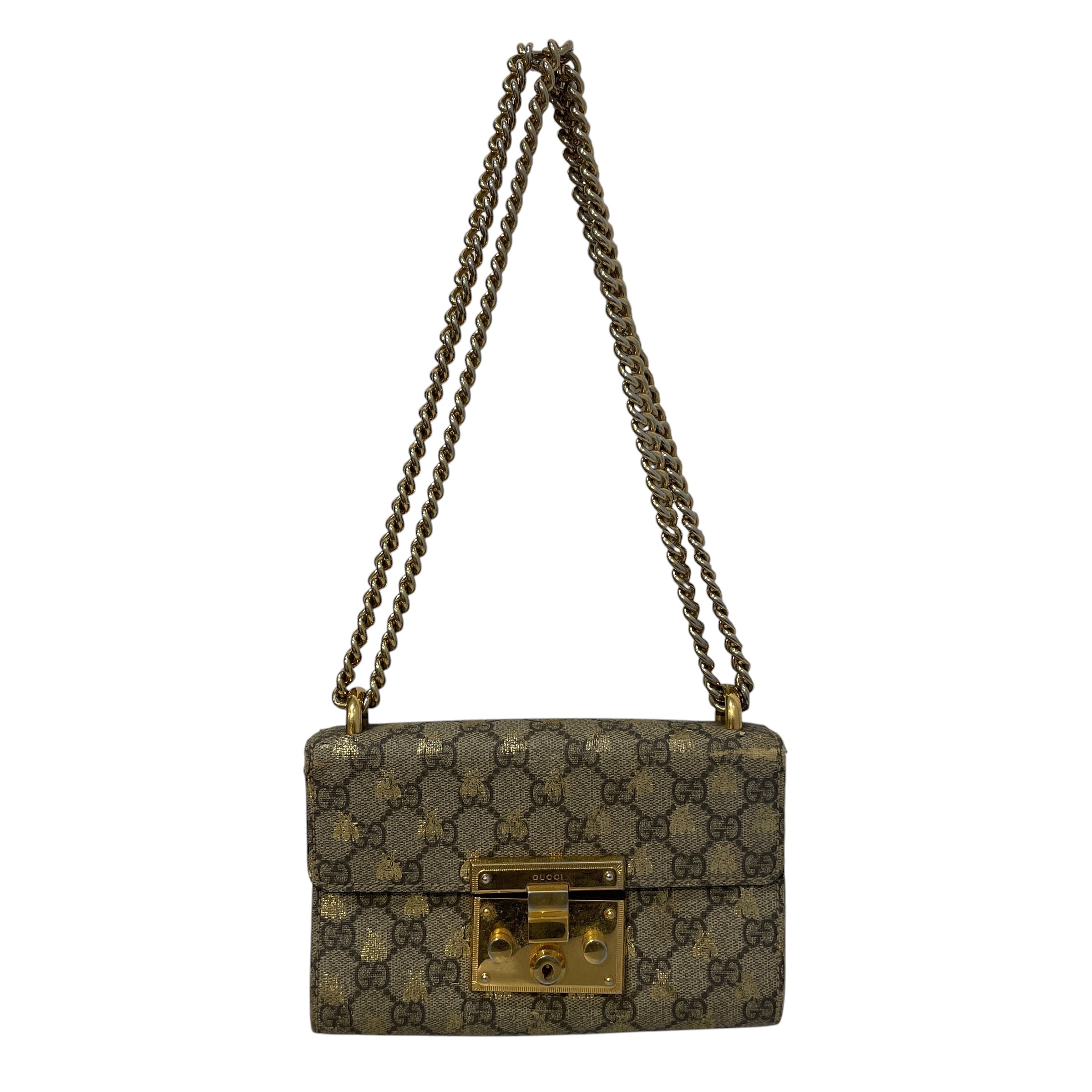 GUCCI/Cross Body Bag/Monogram/Leather/GLD/Bee GG Padlock view 1