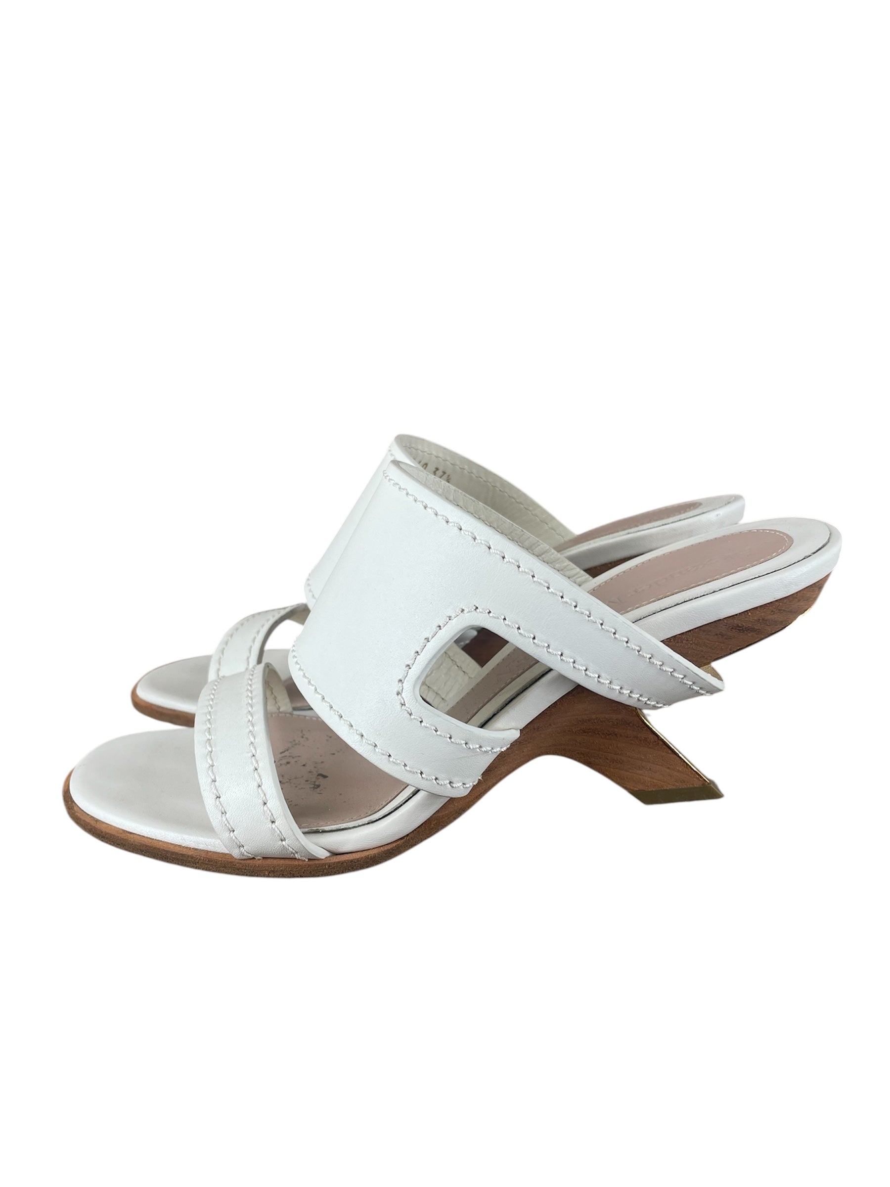 Alexander McQueen/Sandals/EU 37.5/Leather/CRM/Open-Toe/BLOCK HEEL/LEATHEER SANDAL view 4
