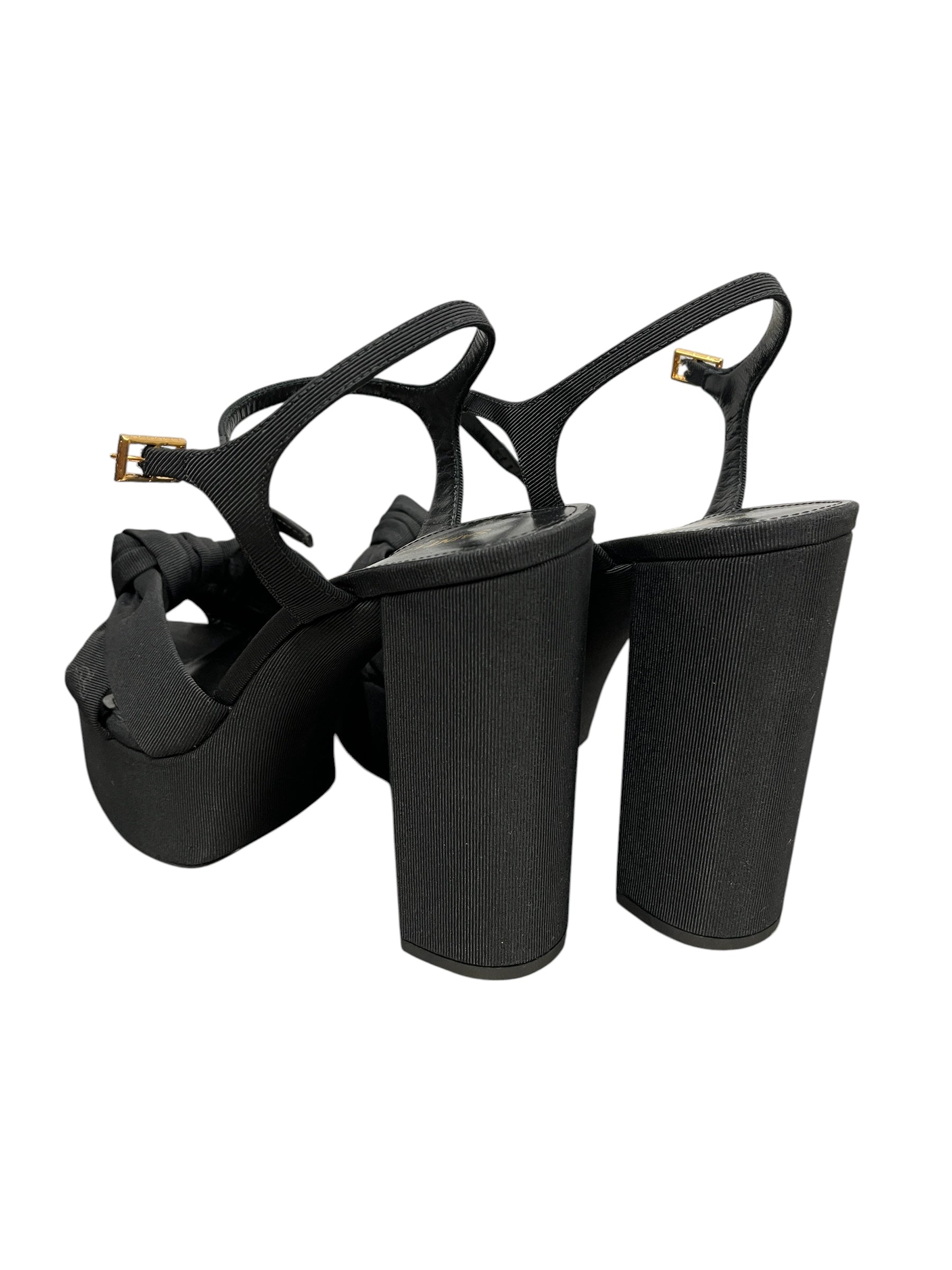 SAINT LAURENT/Heels/EU 38/Cotton/BLK/Open-Toe/BIANCA PLATFORM view 2