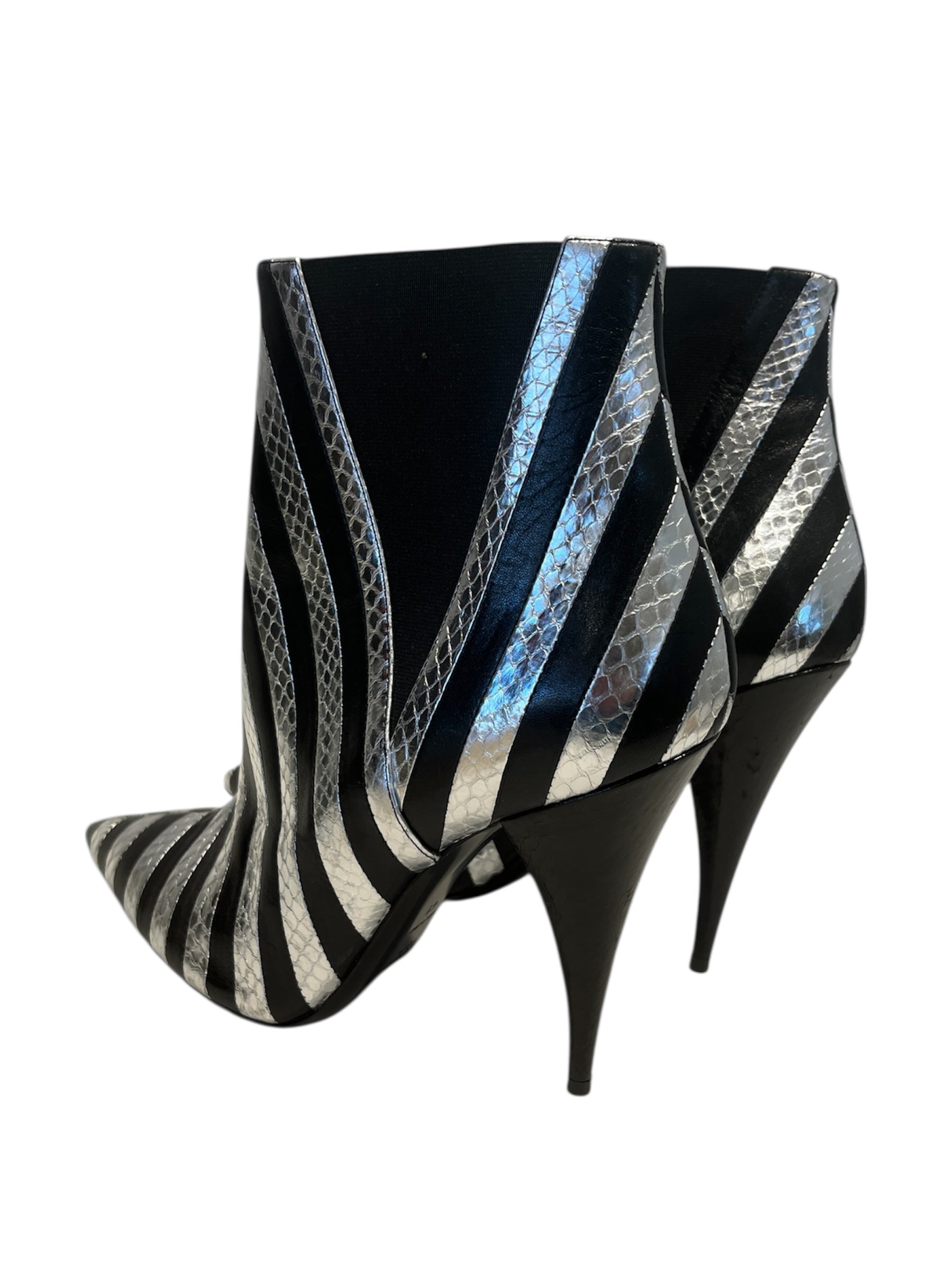 SAINT LAURENT/Heels/EU 41/Stripe/Leather/BLK/V-Tip/KIKI 100MM SILVER SNAKES BOOTI view 2