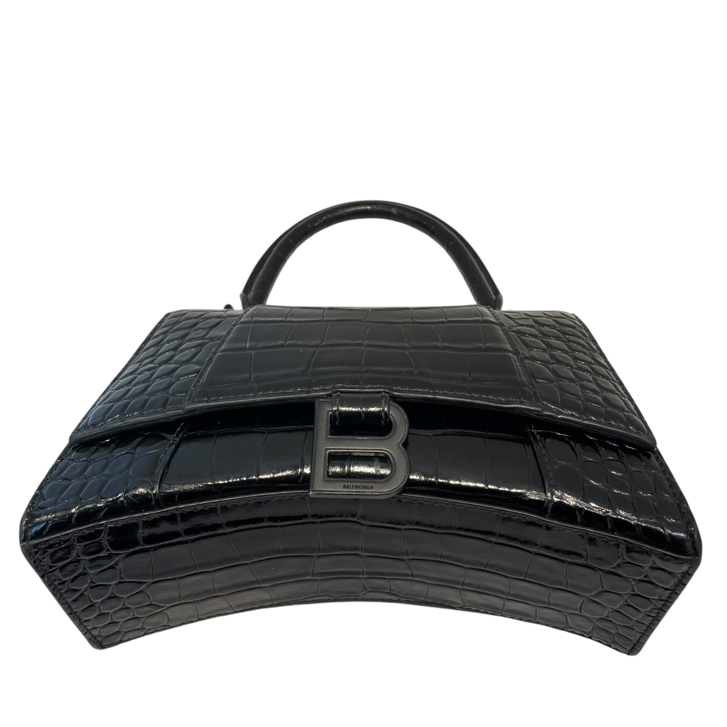 BALENCIAGA/Hand Bag/Animal Pattern/Leather/BLK/CROC EMBOSSING/ HOURGLASS view 2