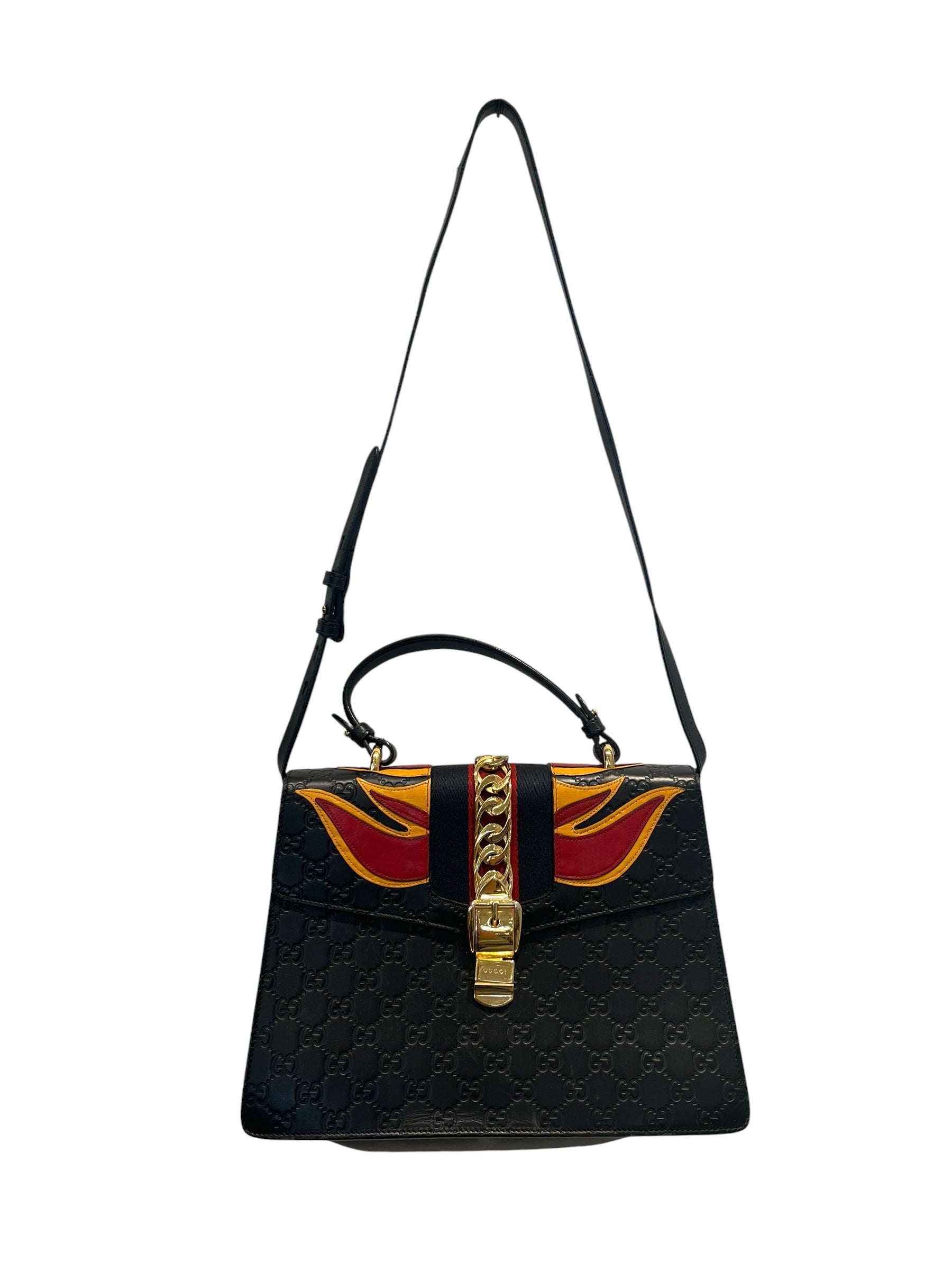GUCCI/Tote Bag/Leather/BLK/FLAMES view 7