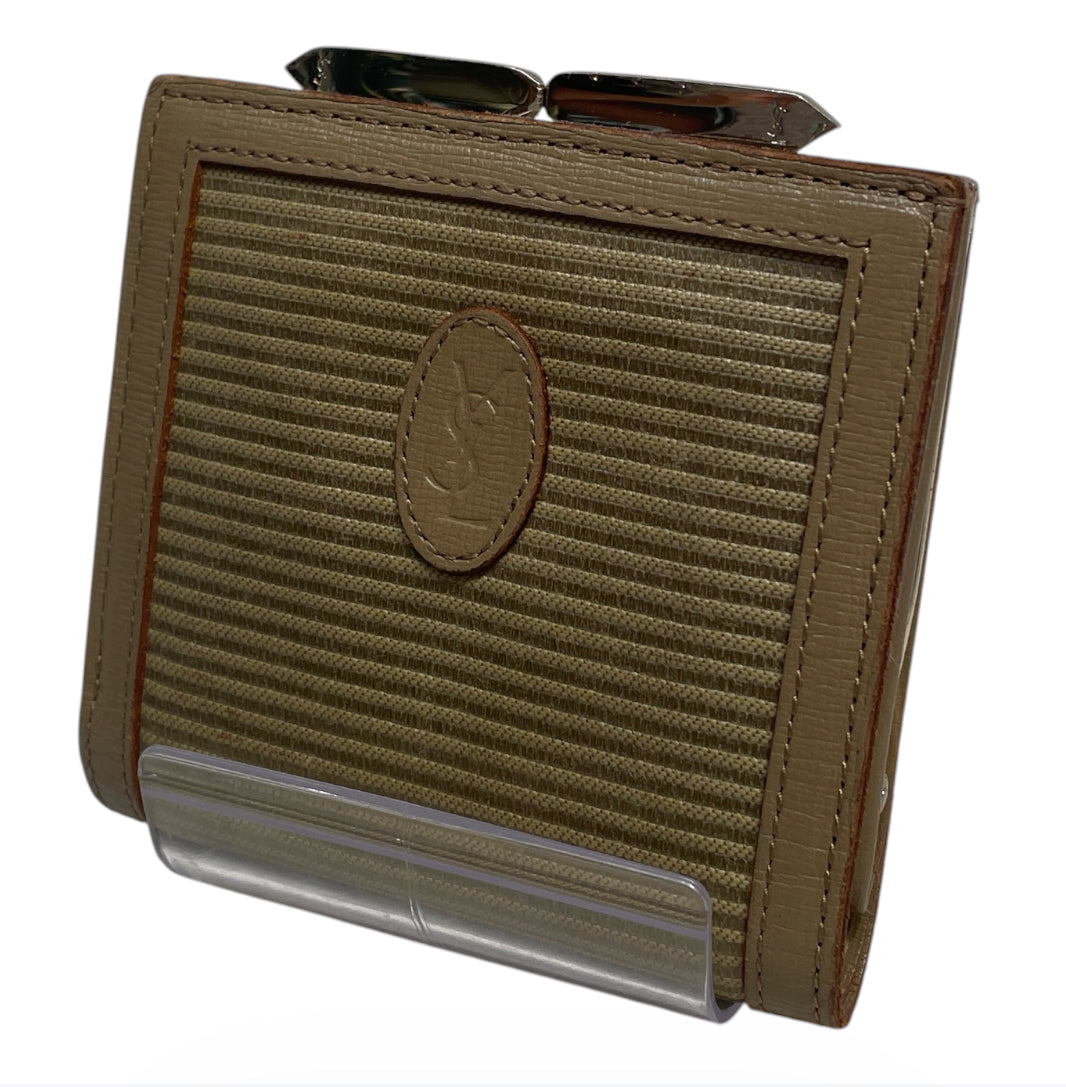 YVES SAINT LAURENT/Coin Wallet/Stripe/Cotton/GRN/L's/BROWN LEATHER TRIM view 1