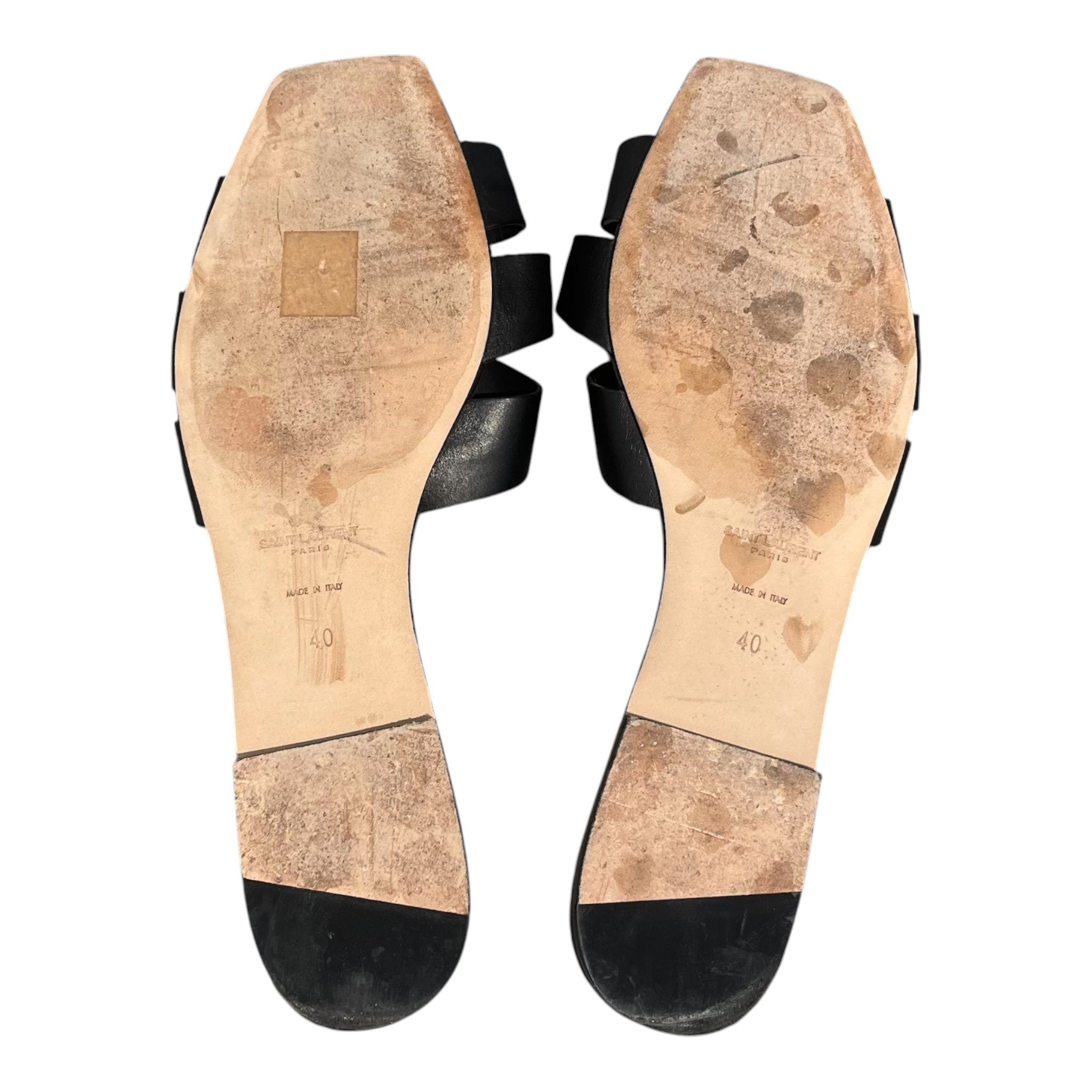 YVES SAINT LAURENT/Sandals/EU 40/Leather/BLK/LEATHER SLIDES view 6