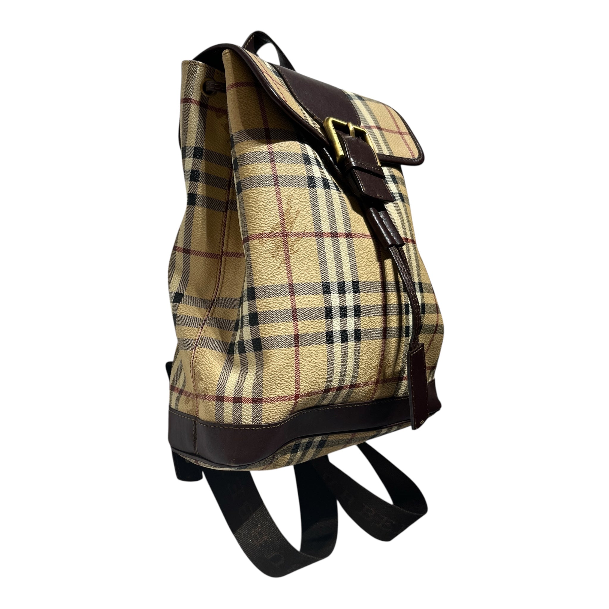 BURBERRY LONDON/Backpack/Plaid/Leather/KHK/Haymarket Check Backpack view 2