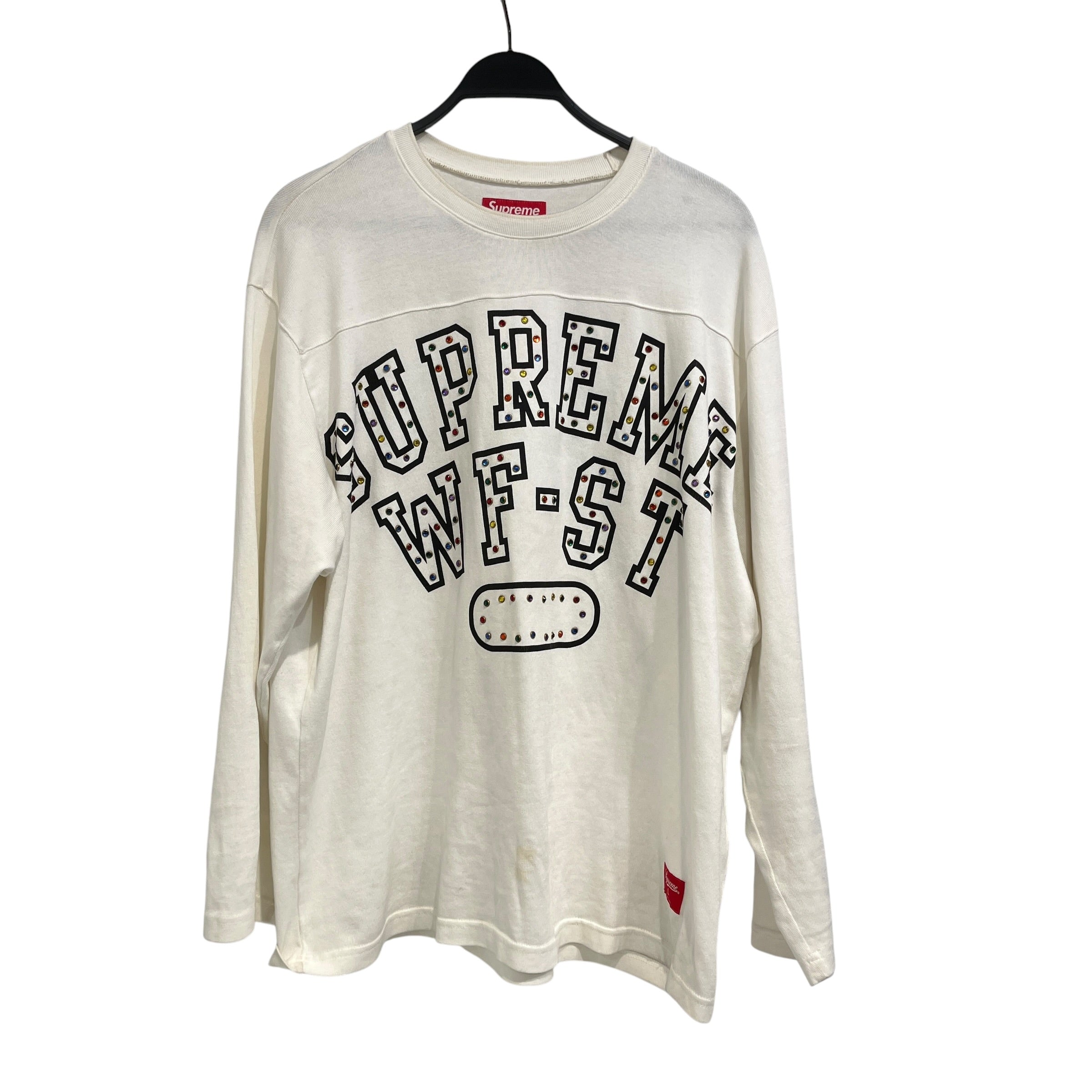 Supreme/LS T-Shirt/L/Cotton/WHT/(AS IS) WFST RHINESTONE view 1