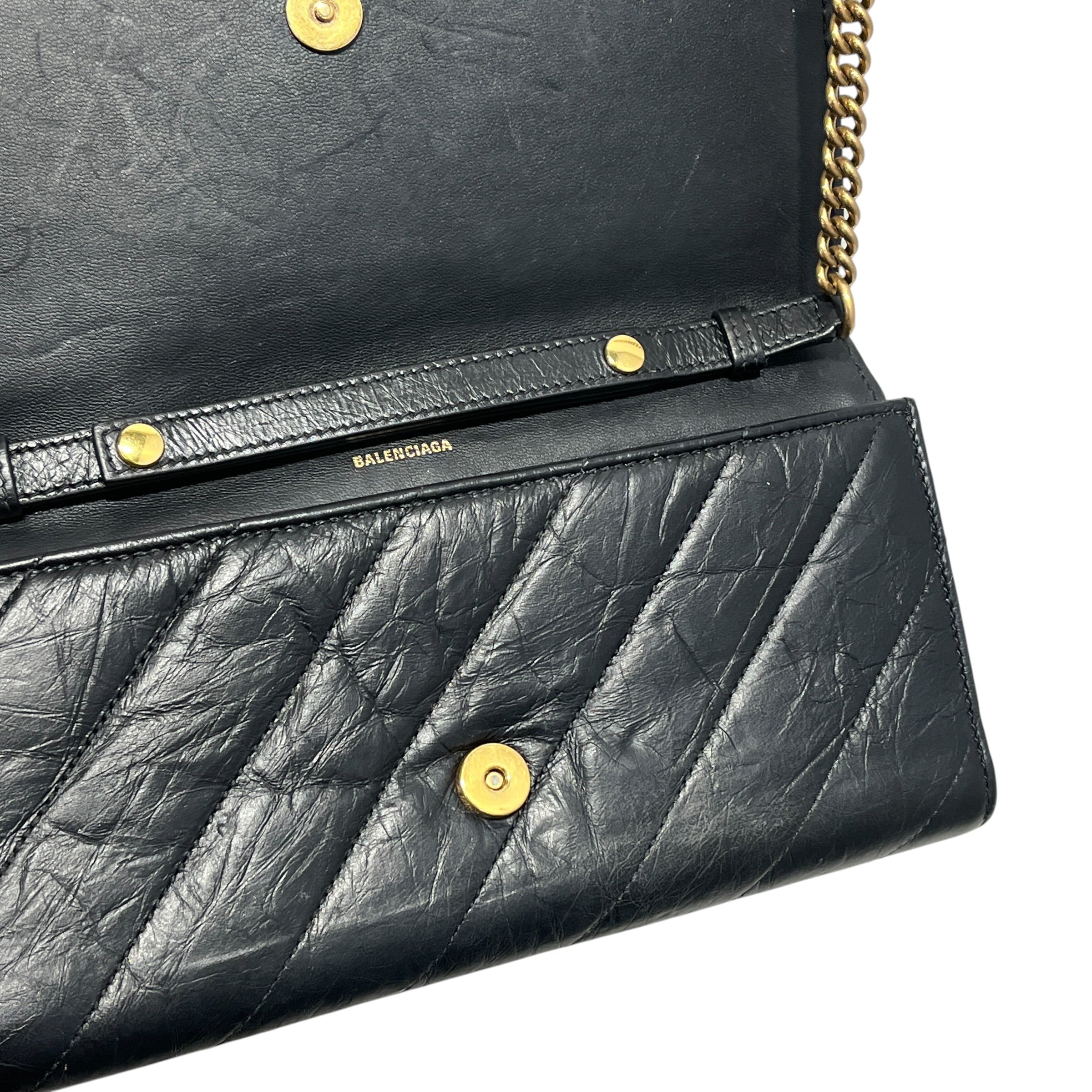 BALENCIAGA/Cross Body Bag/Leather/BLK/crush wallet on chain view 12