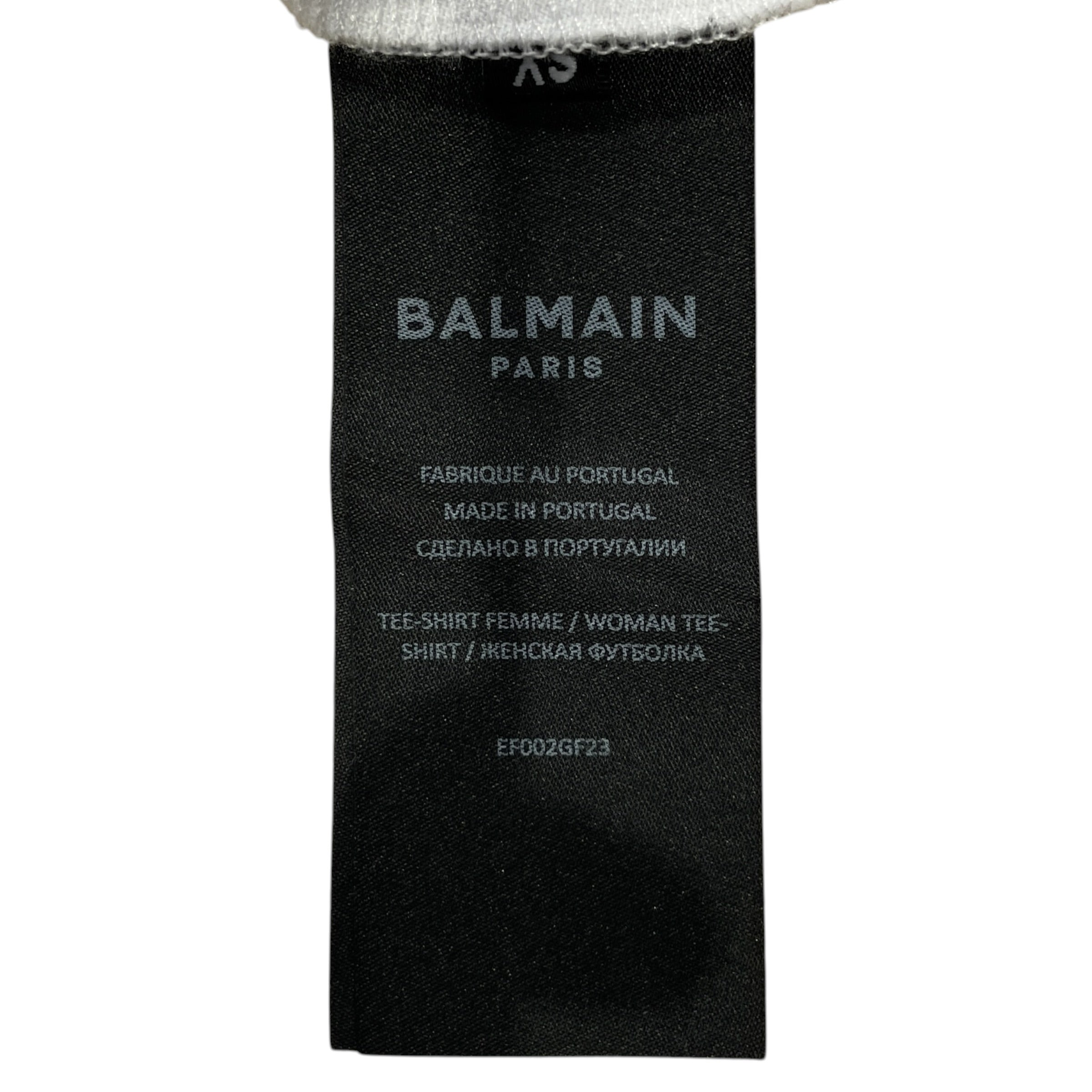 BALMAIN/T-Shirt/XS/Cotton/WHT/gold button detailing shoulder view 4