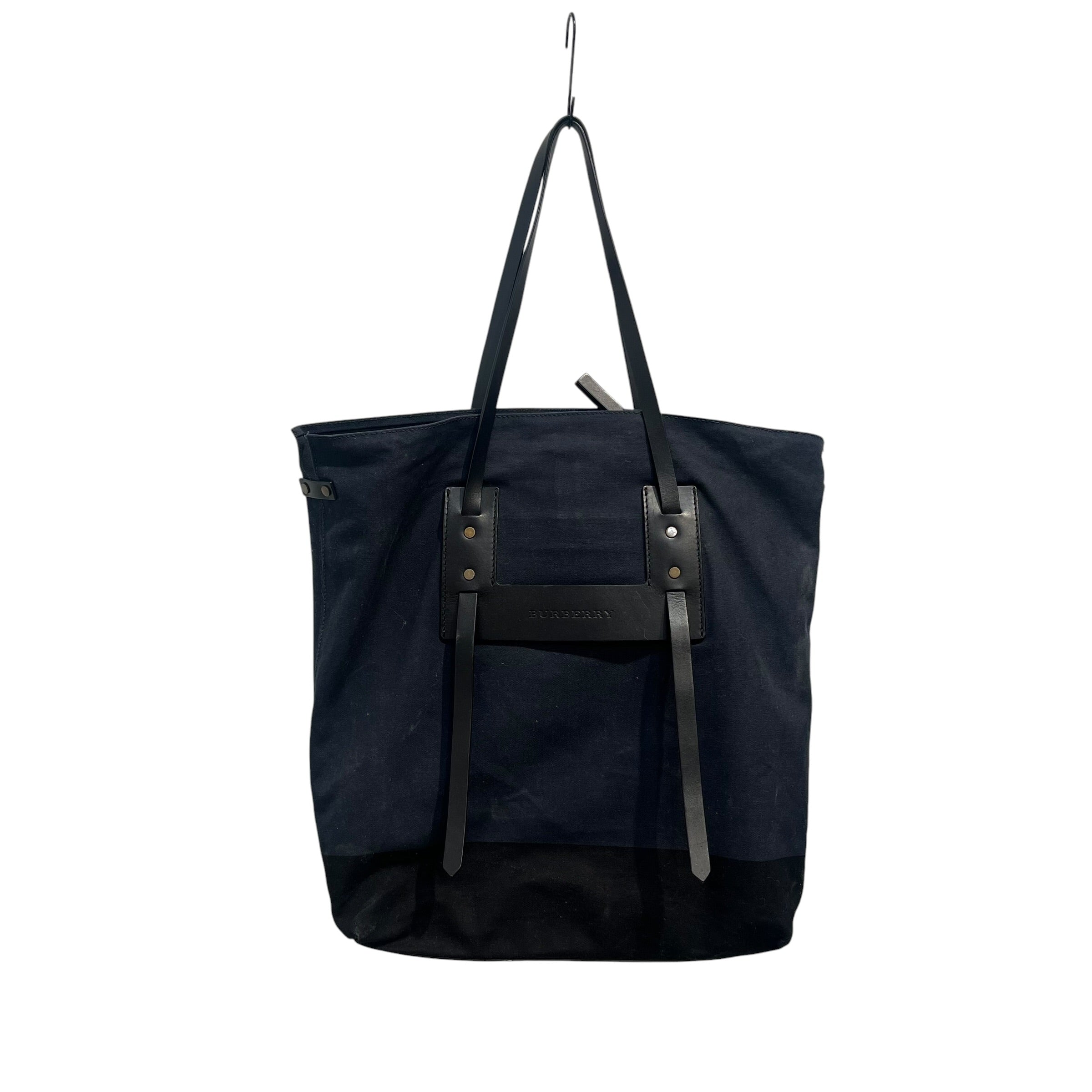 BURBERRY/Tote Bag/Cotton/NVY/LEATHER TRIM view 2