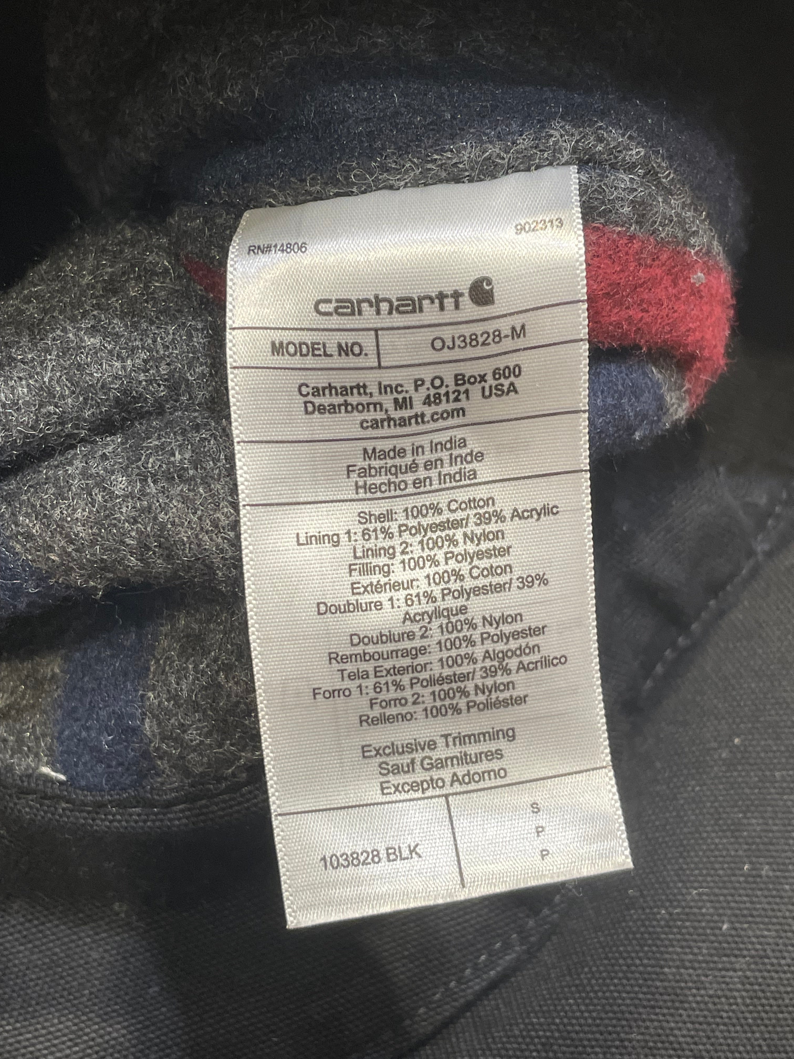 Carhartt/Jacket/S/Cotton/BLK/blanket interior lined view 4