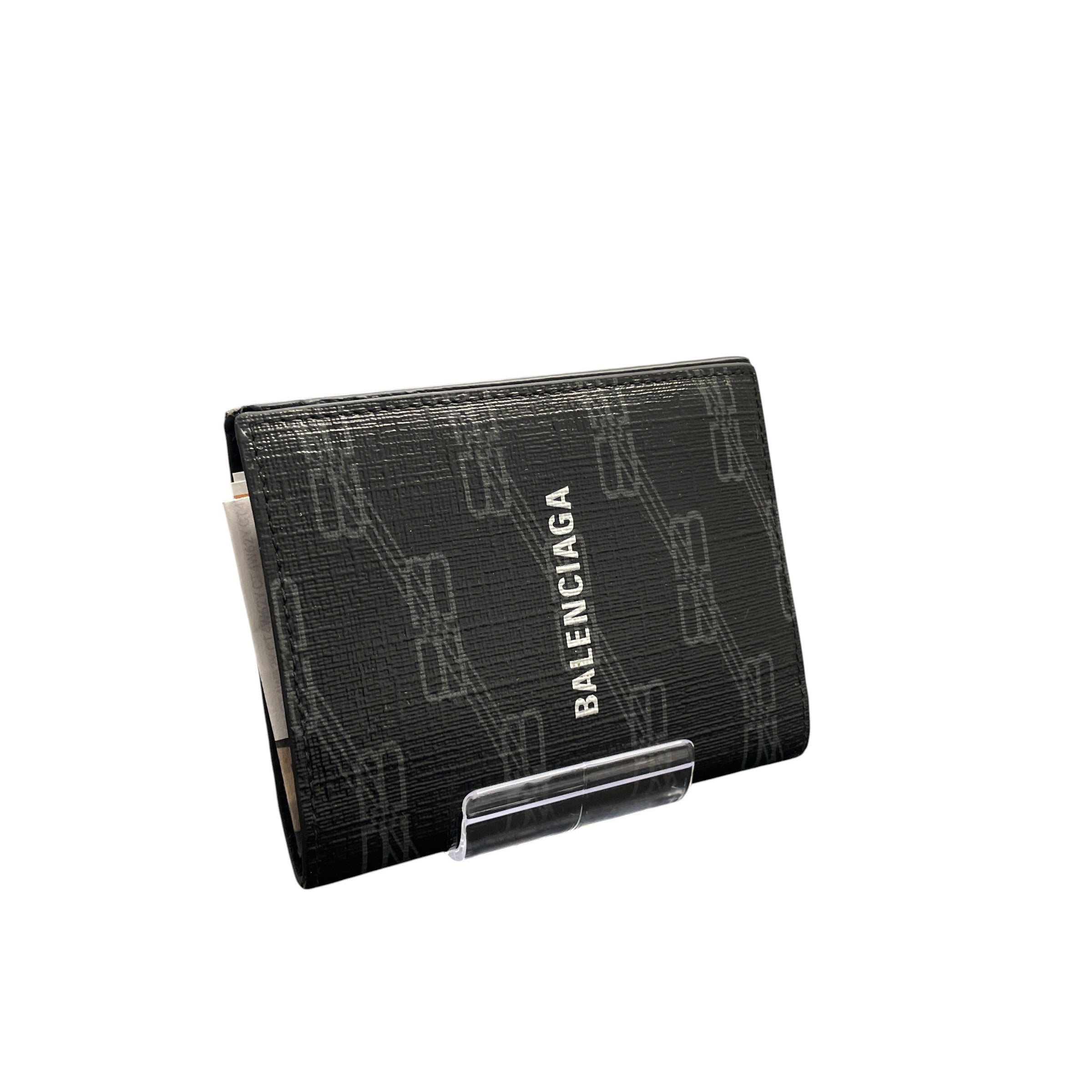 BALENCIAGA/Bifold Wallet/All Over Print/Leather/BLK/signature vertical bifold view 1