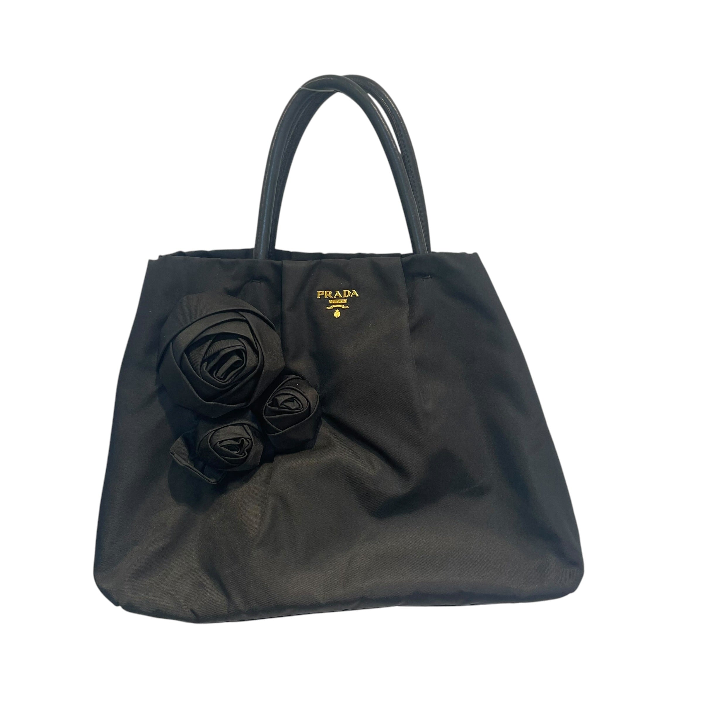 PRADA/Hand Bag/Nylon/BLK/floral view 1
