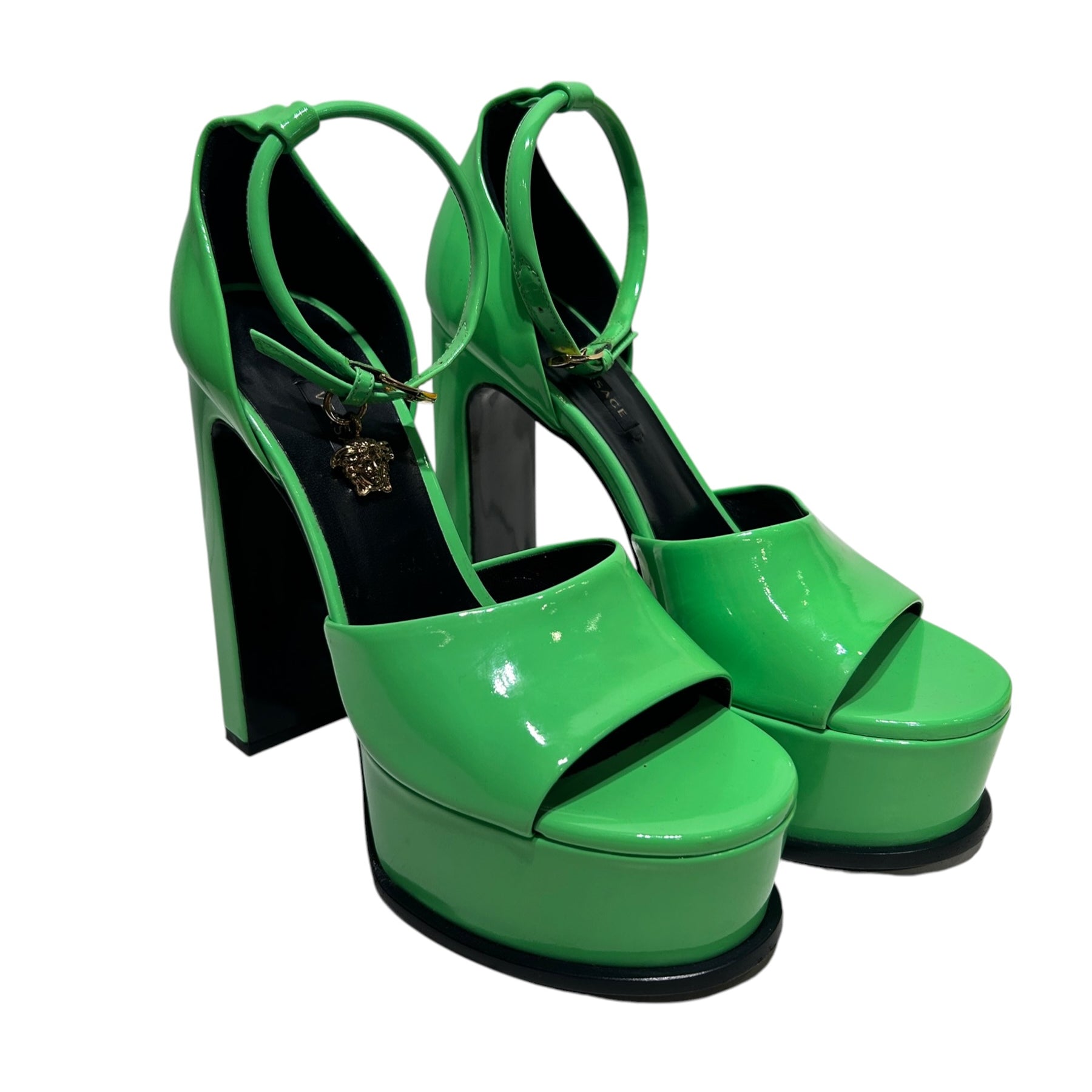 VERSACE/Heels/EU 38/Leather/GRN/Open-Toe/LIME GREEN PLATFORM