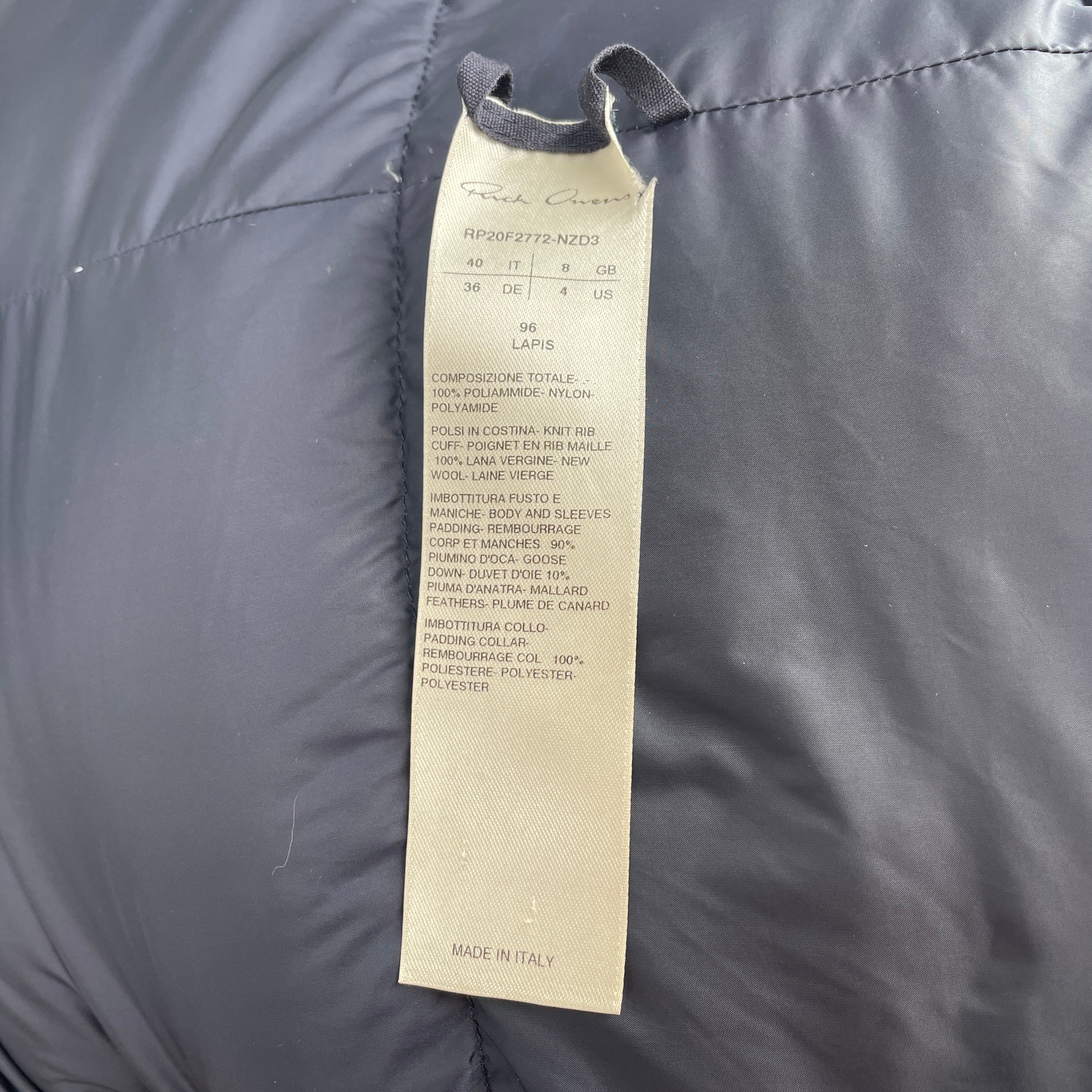 Rick Owens/Puffer Jkt/4/Polyester/NVY/DOUBLE NECK LAYER view 3