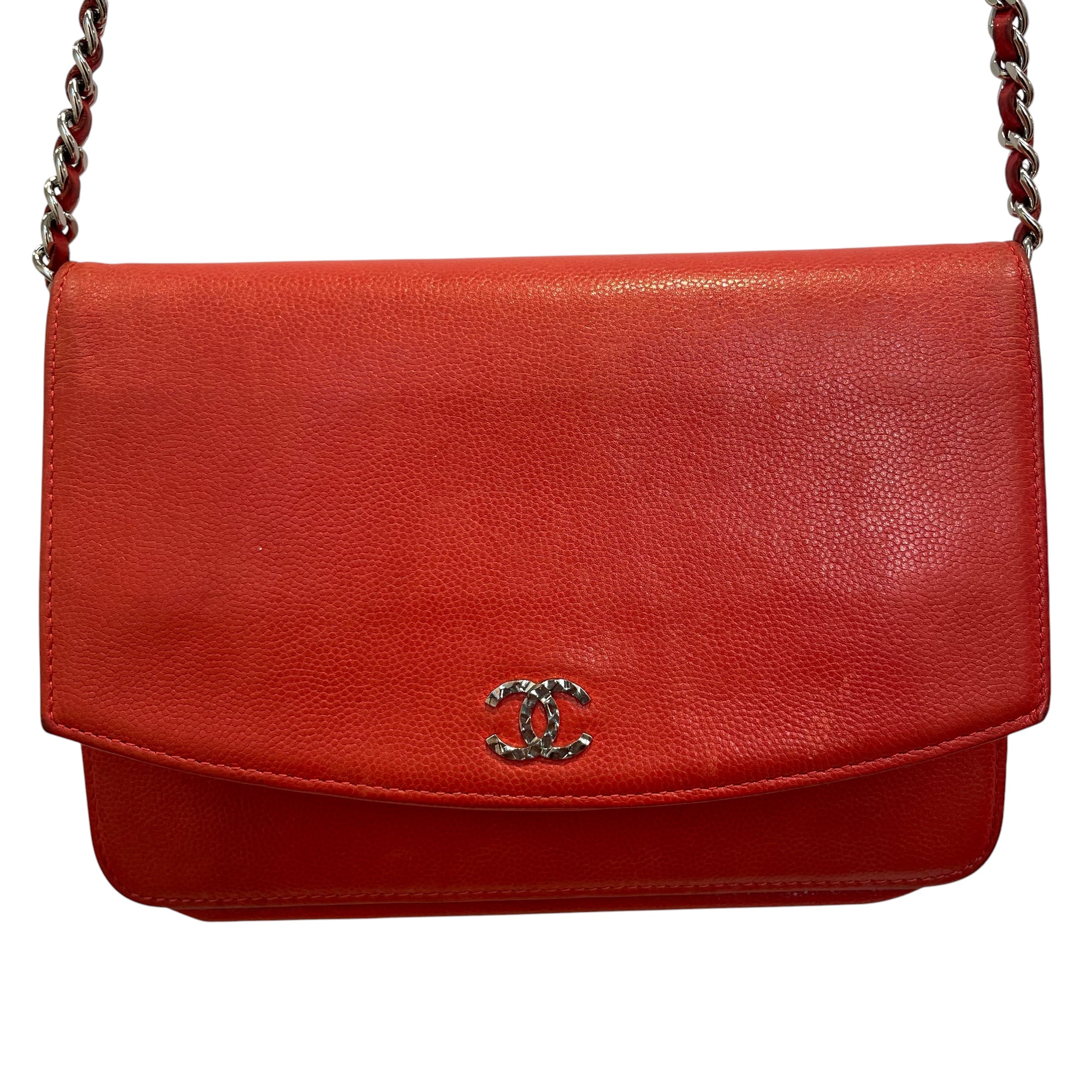 CHANEL/Cross Body Bag/Leather/RED/CHAIN STRAP, SLV HARDWARE view 3