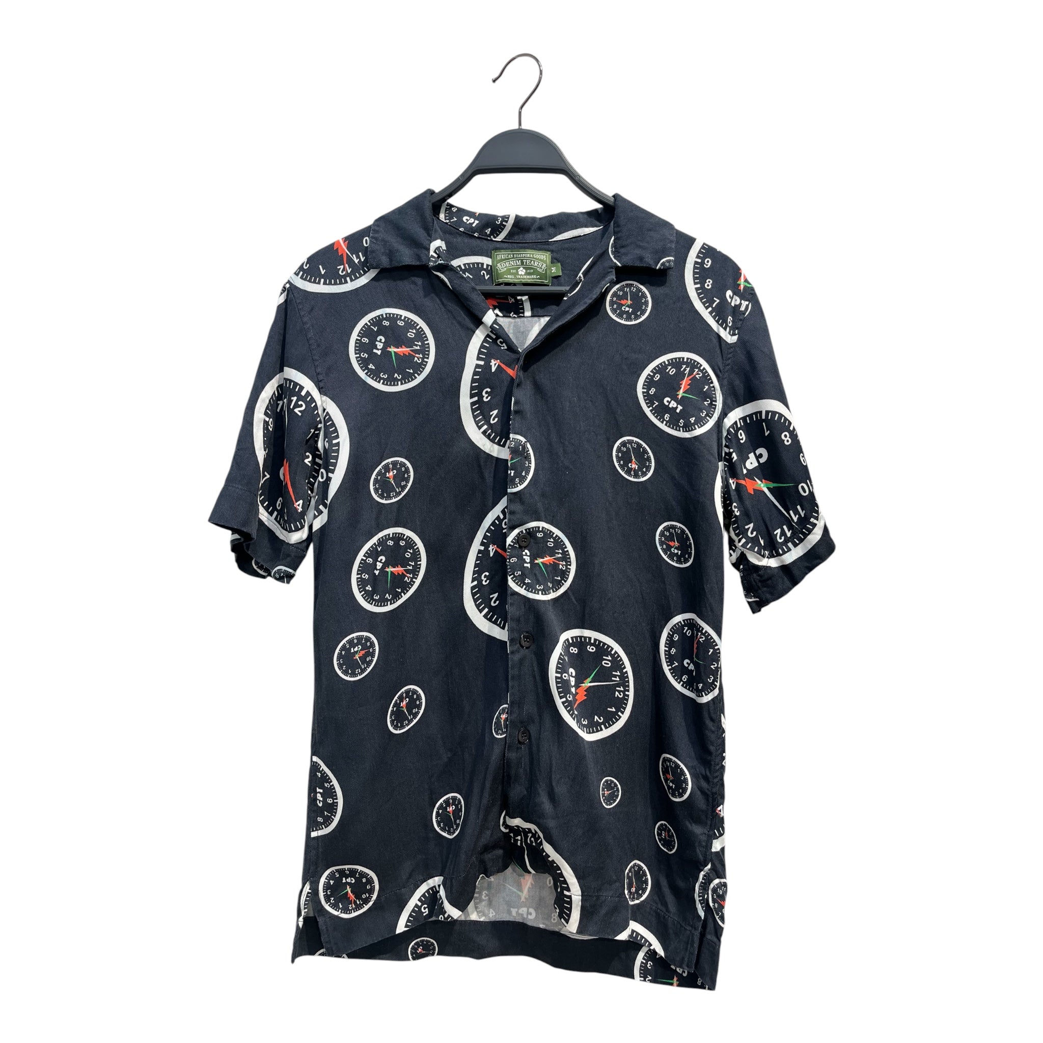 DENIM TEARS/SS Shirt/M/Tencel/BLK/All Over Print/CLOCKS view 1