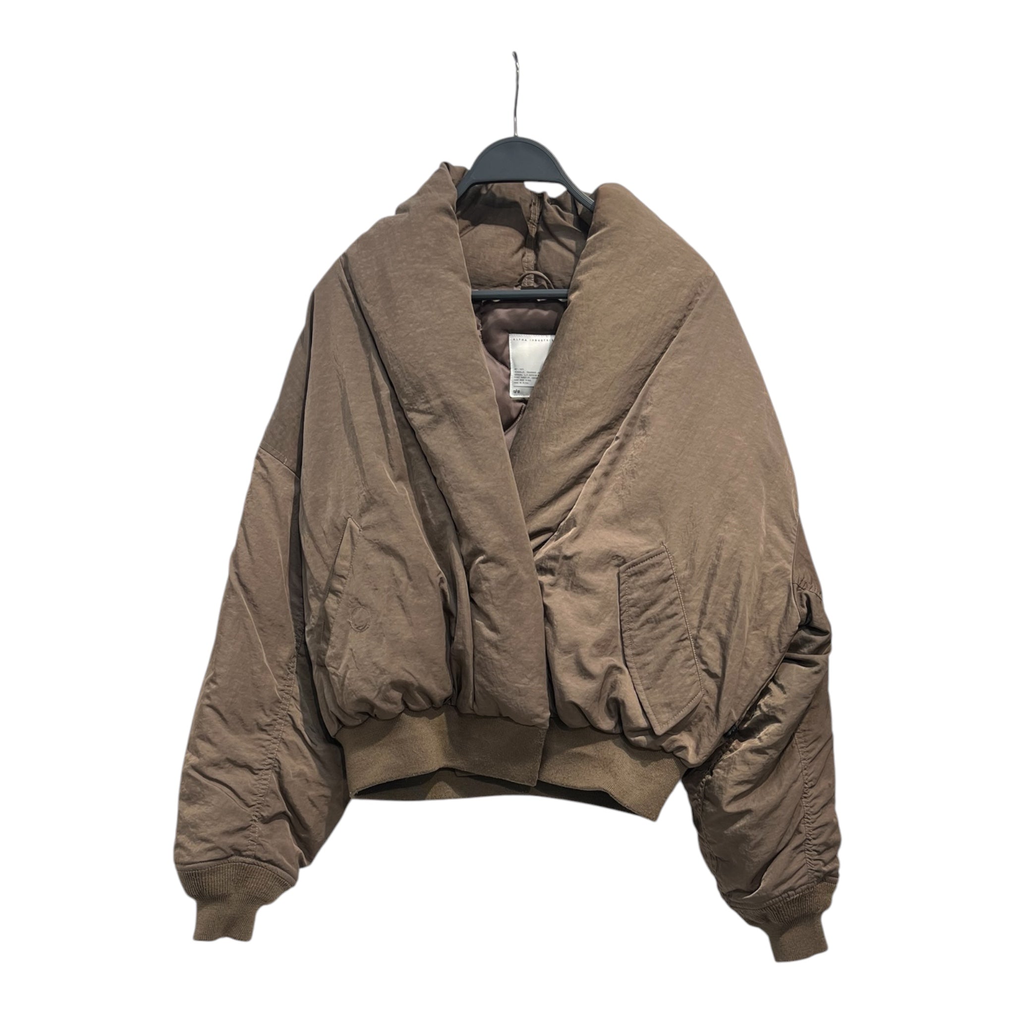 ALPHA INDUSTRIES/Puffer Coat/S/Nylon/KHK/SHAWL COLLAR CROPPED JKT view 1