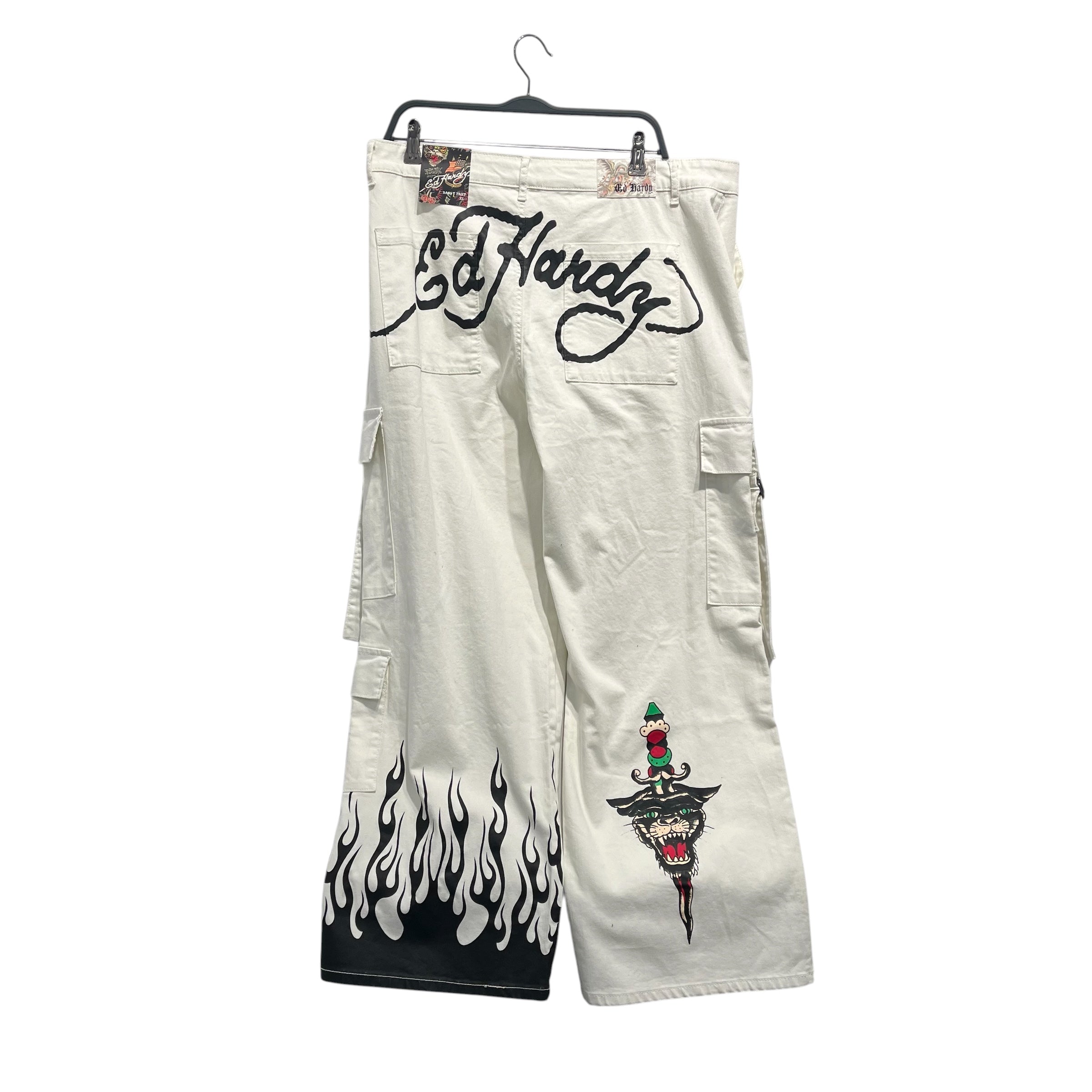 Ed Hardy/Cargo Pants/XL/Denim/IVR/Graphic/TIGER\BOTTOM FLAME LEG view 2