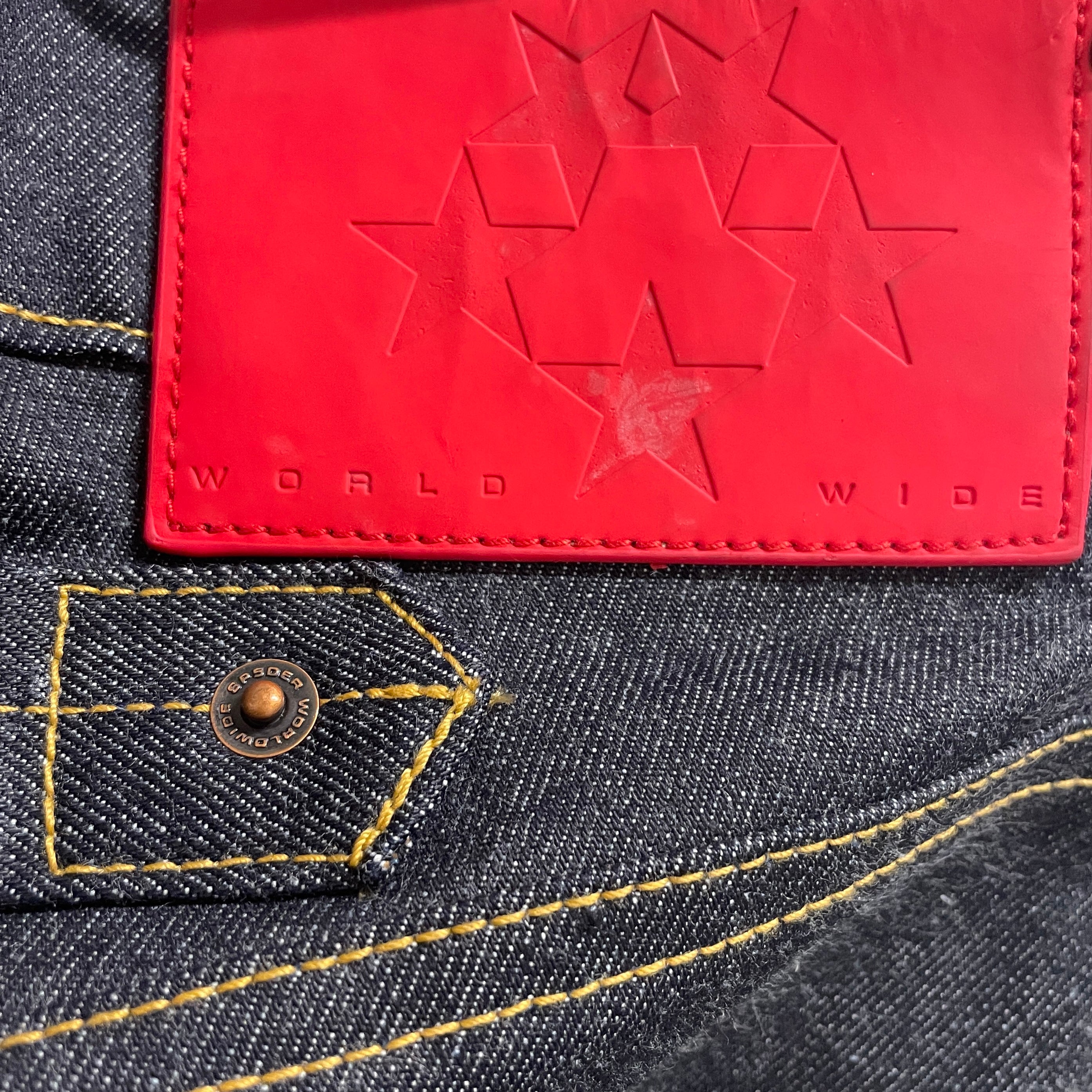Sp5der/Straight Pants/34/Denim/NVY/BRWN STITCHING/LOGO ON CROTCH view 4