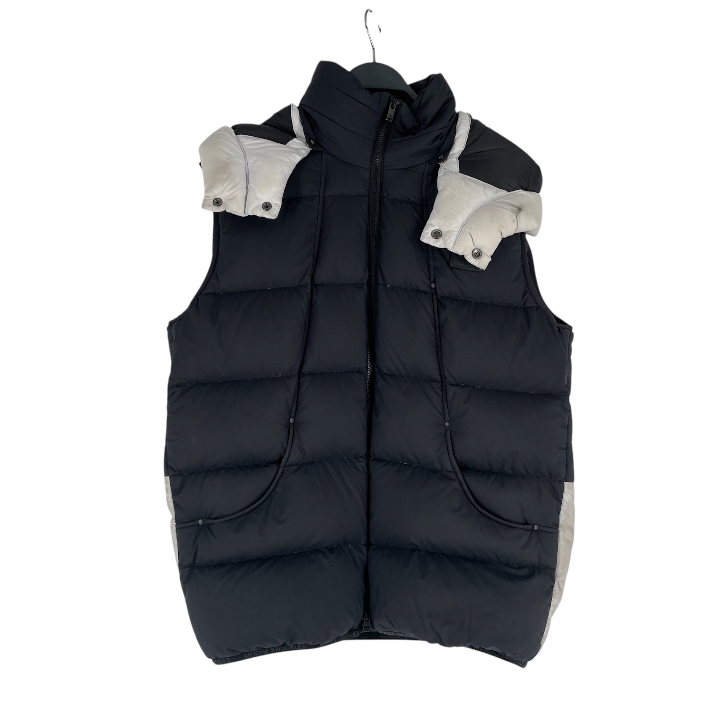 MOOSE KNUCKLES/Puffer Vest/Nylon/BLK/WHT HOOD view 1