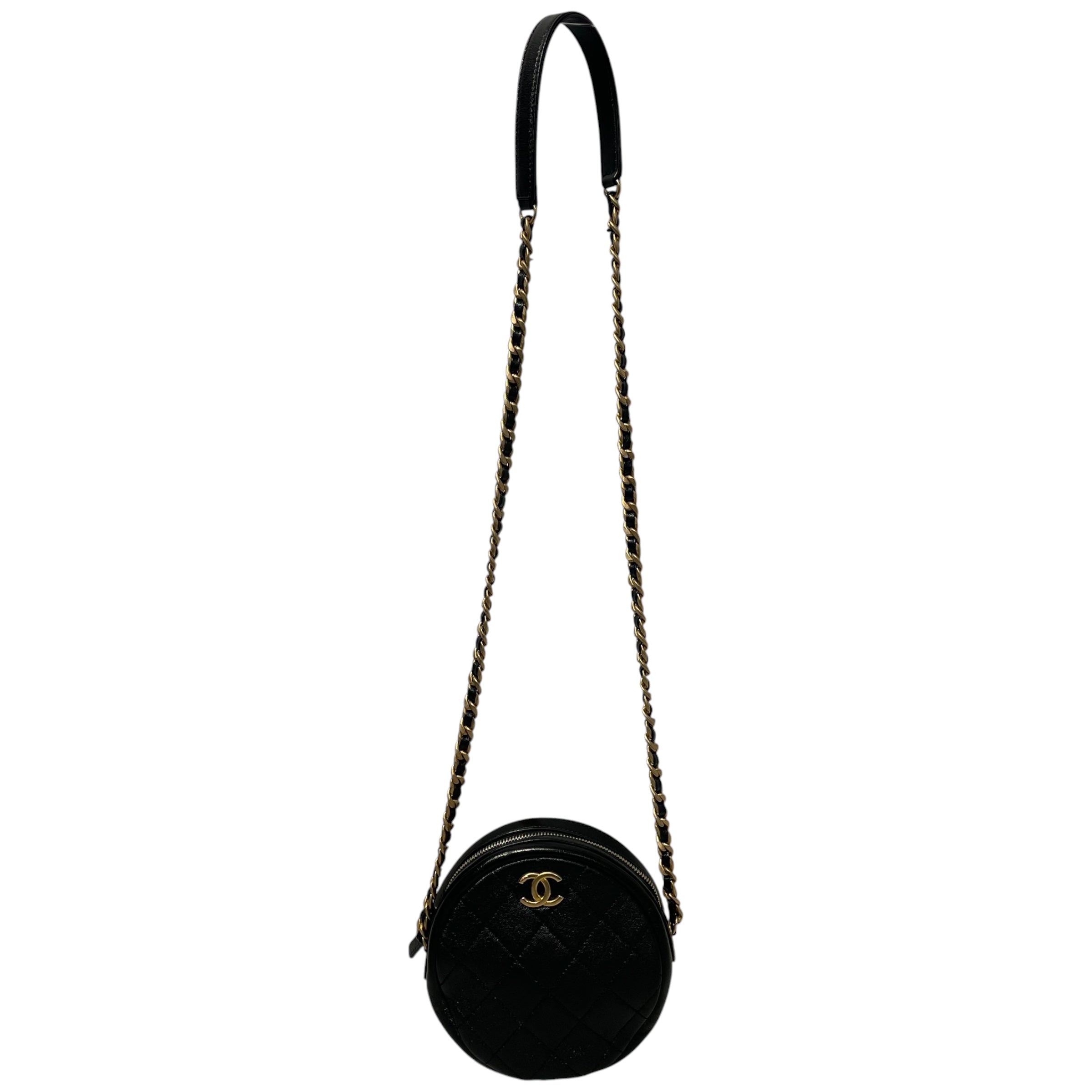 CHANEL/Cross Body Bag/Leather/BLK/quilted leather circle bag view 1