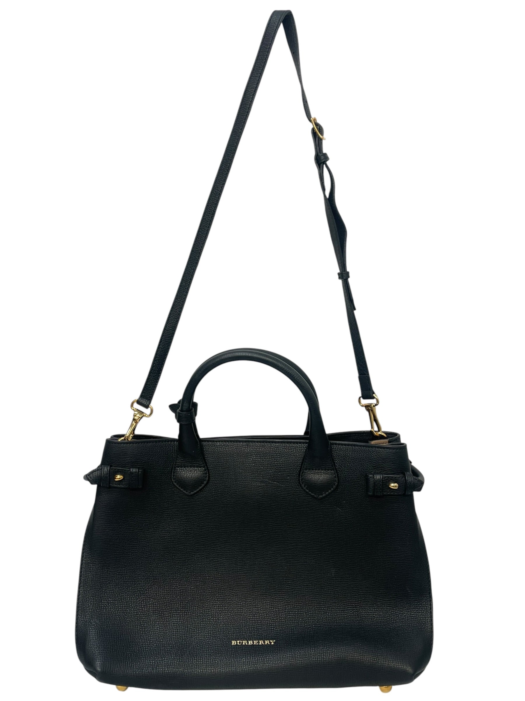 BURBERRY/Hand Bag/Leather/BLK/banner check sides view 1