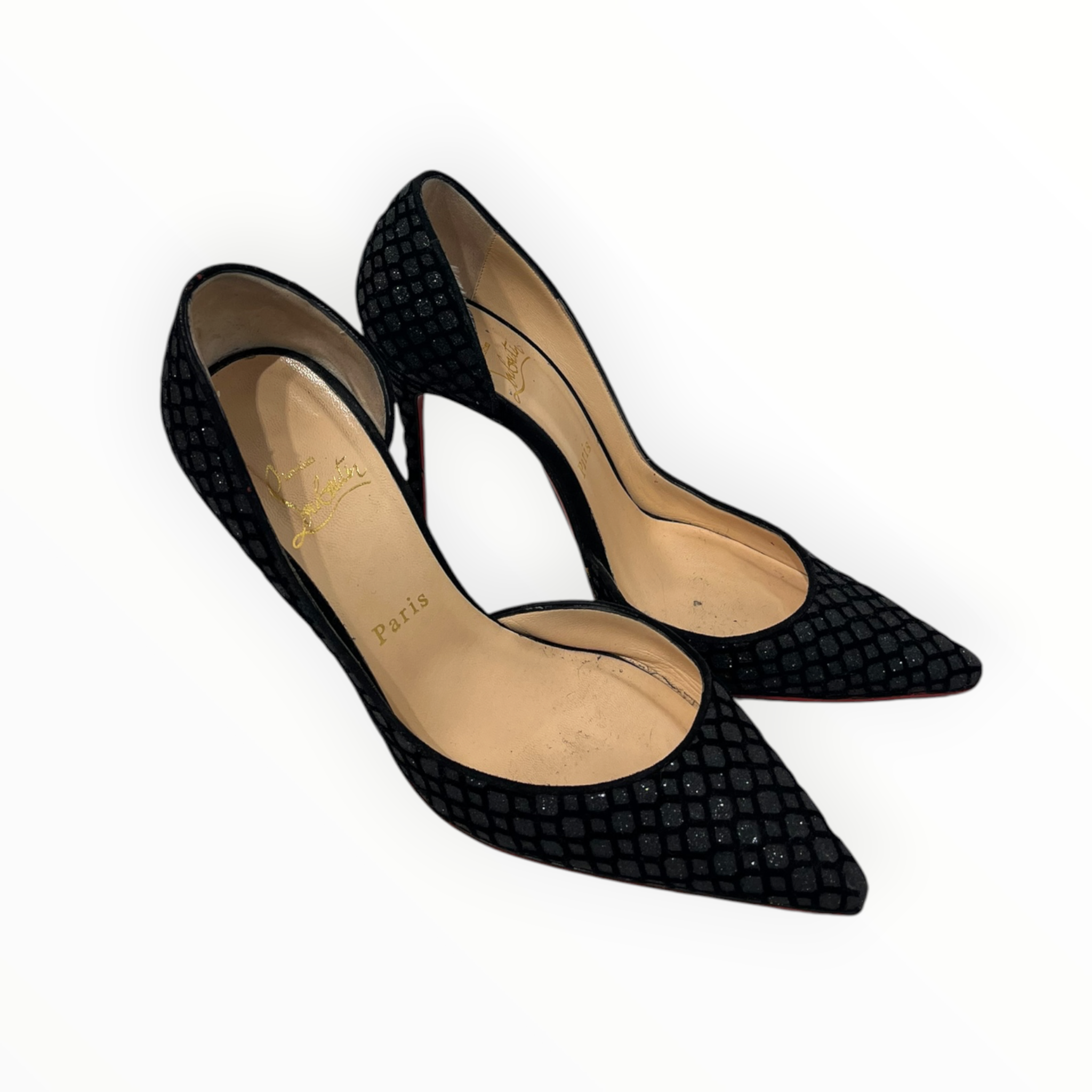 Christian Louboutin/Heels/EU 37/Leather/BLK/IRIZA PUMP GLITTER RED BOTTOMS view 2