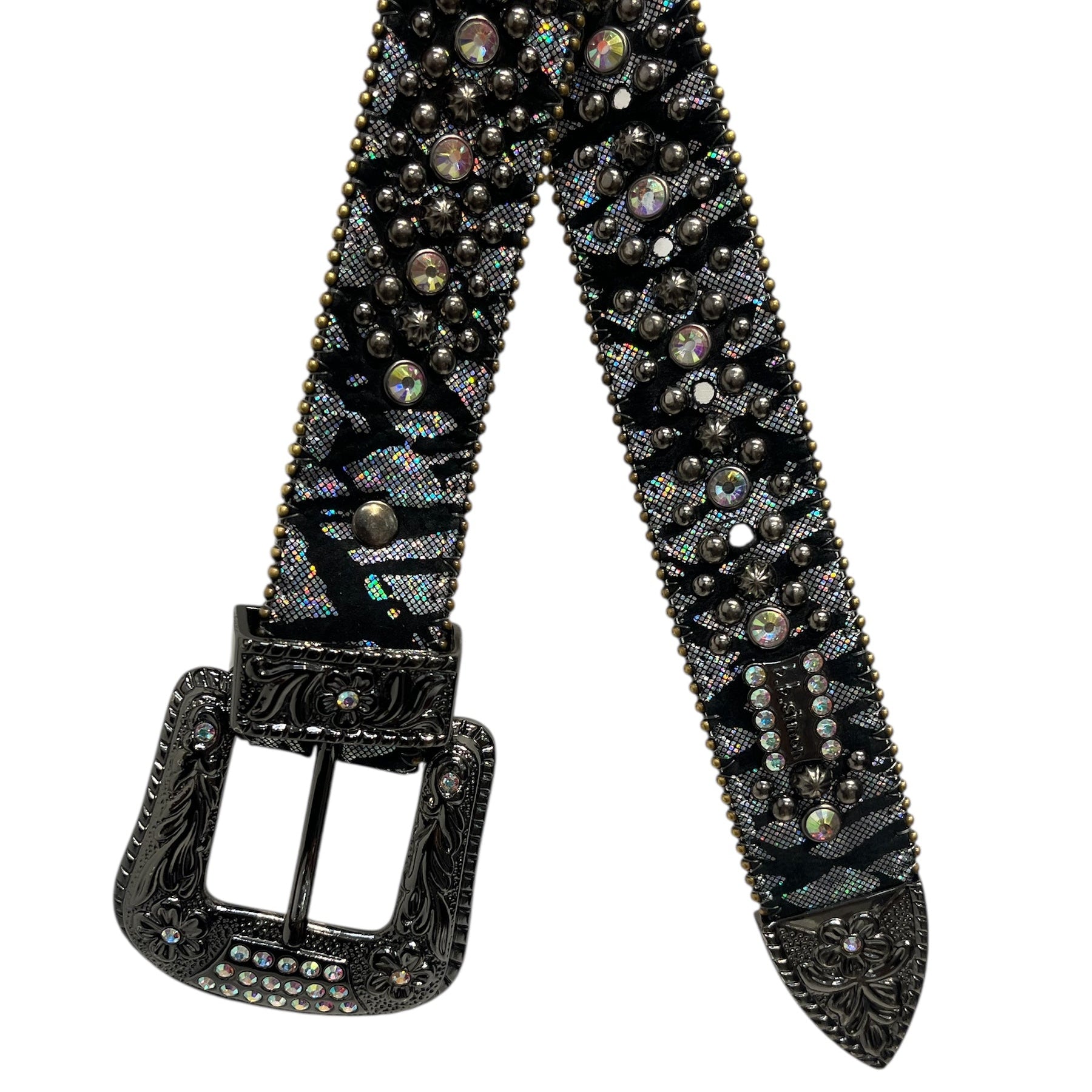 b.b.simon/Belt/Leather/BLK/SILVER ZEBRA FLORAL BUCKLE view 2