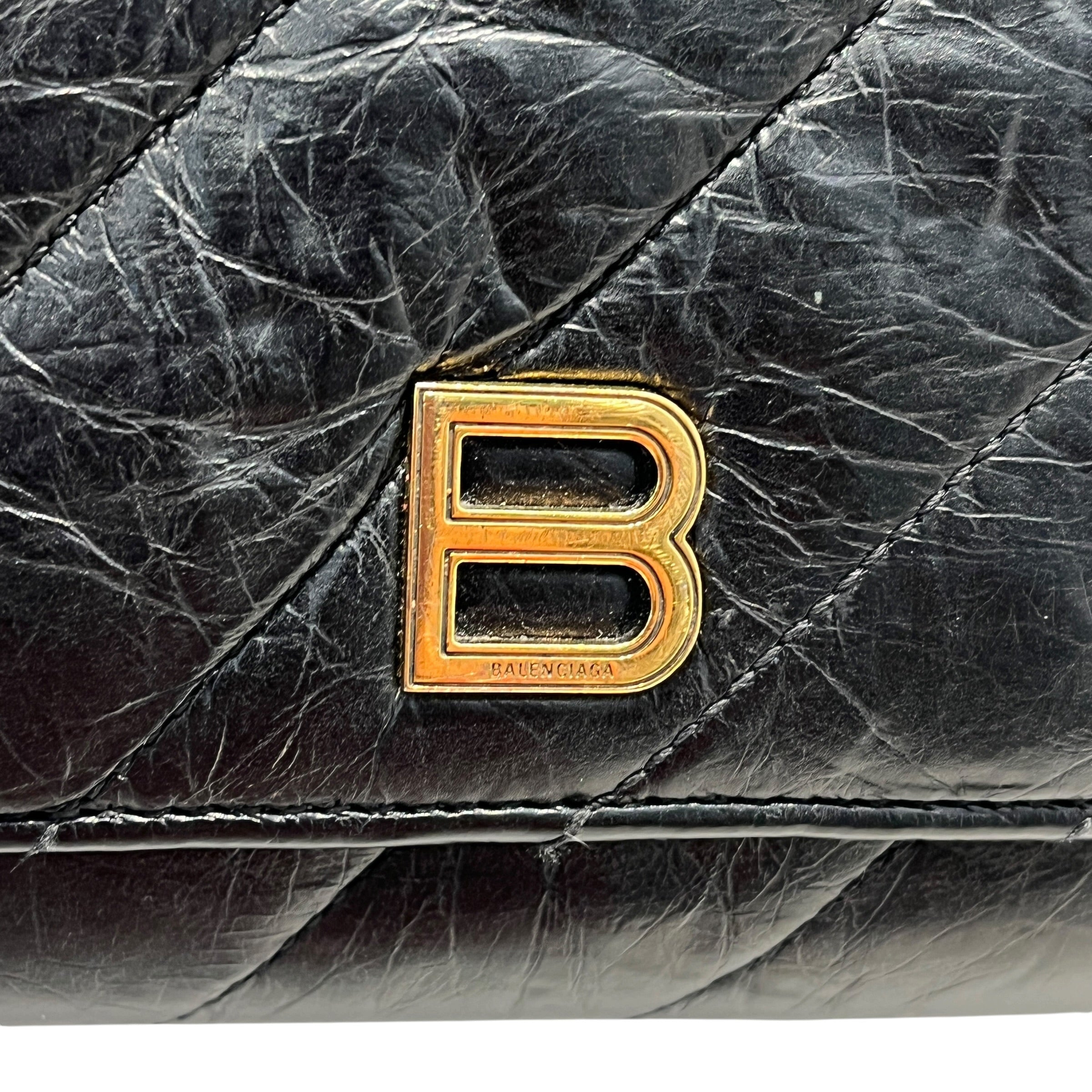 BALENCIAGA/Cross Body Bag/Leather/BLK/crush wallet on chain view 3