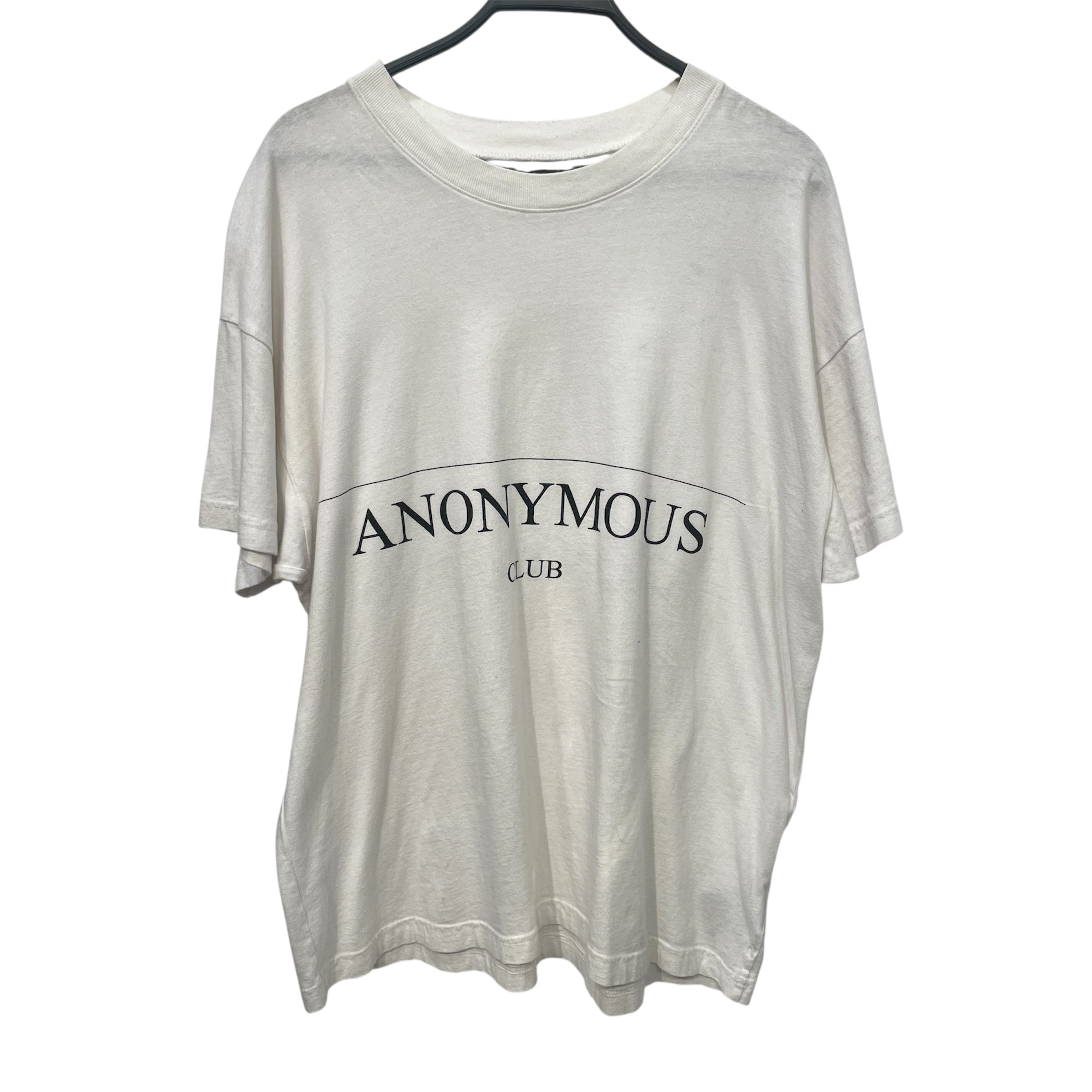 ANONYMOUS CLUB/T-Shirt/L/Cotton/WHT/Graphic/logo front and back view 1
