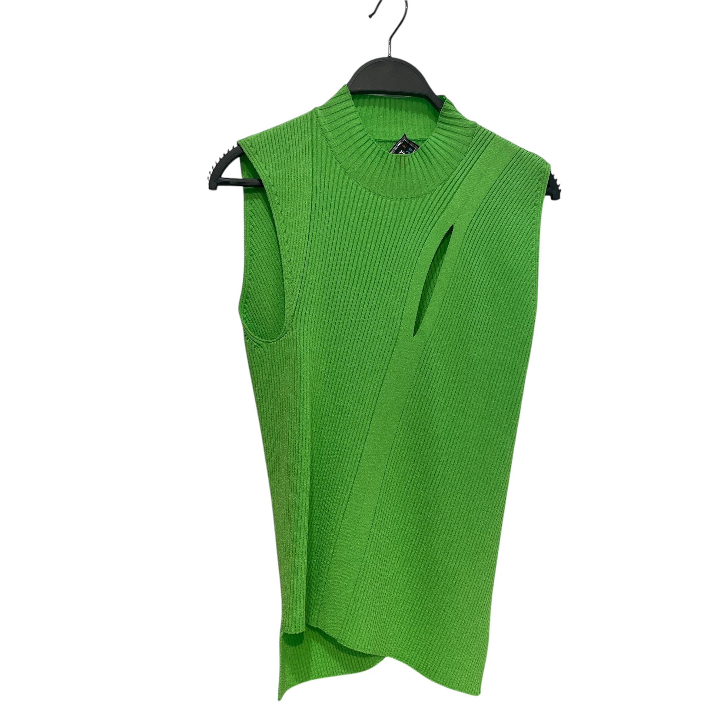VERSACE/SL Cut & Sew/44/Cotton/GRN/Turtle Neck/Asymmetric Cutout Knit Tank view 1