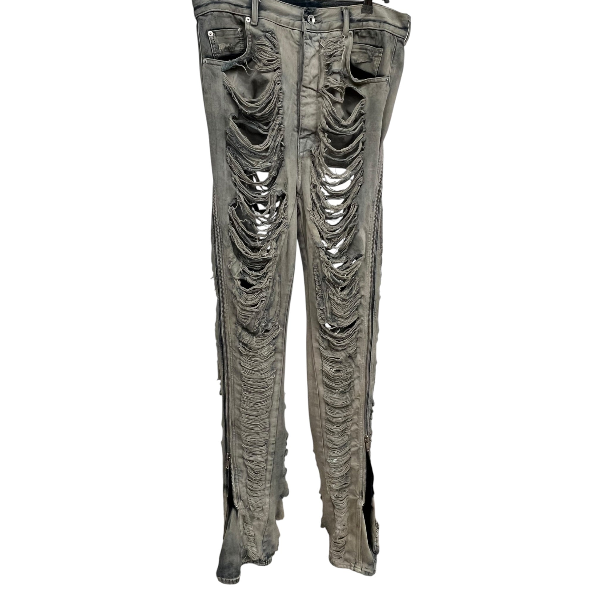 Rick Owens/Pants/32/Cotton/BLU/MINERAL WASH SHREDDED BOLAN view 1