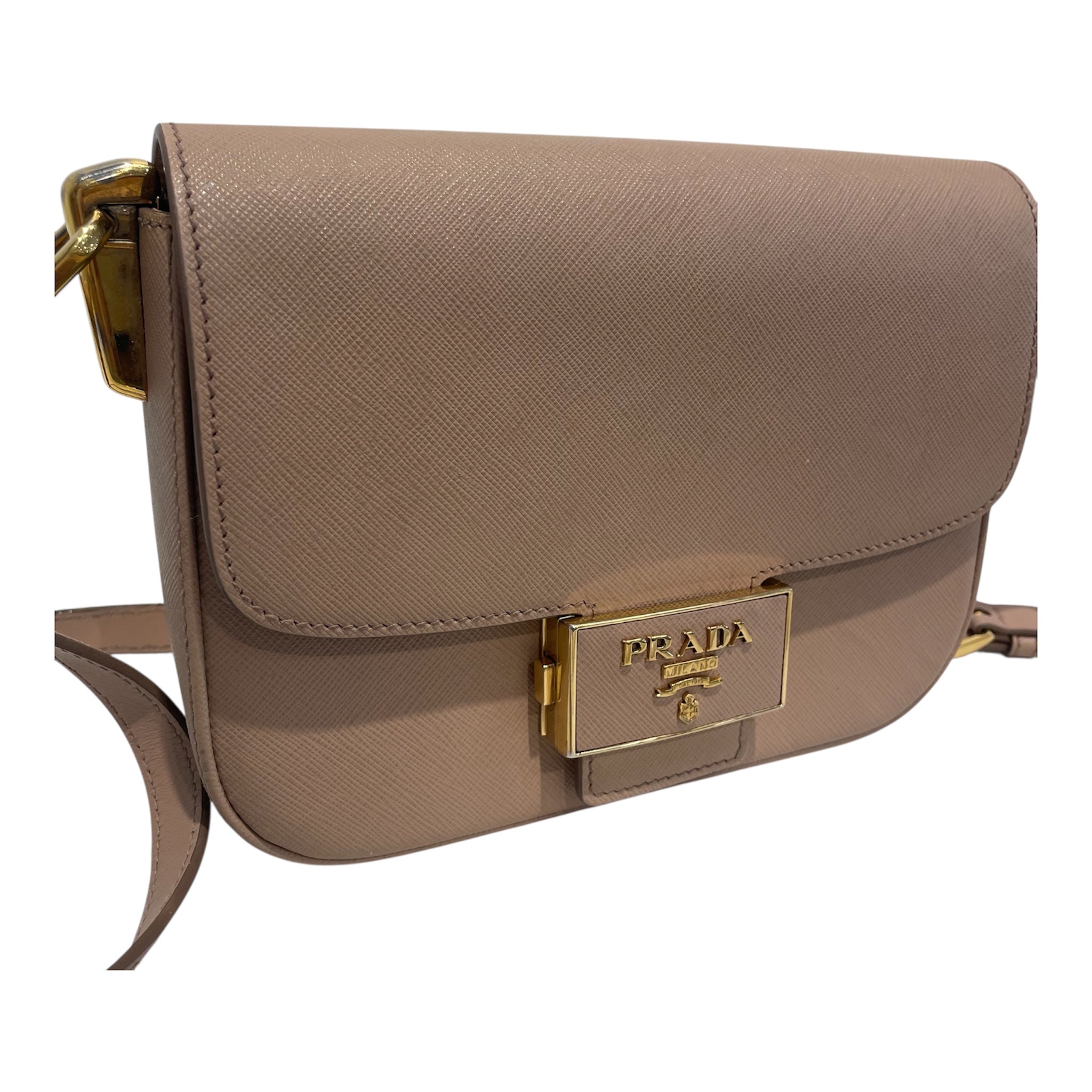 PRADA/Cross Body Bag/Leather/BEG/prada embleme saffiano view 4