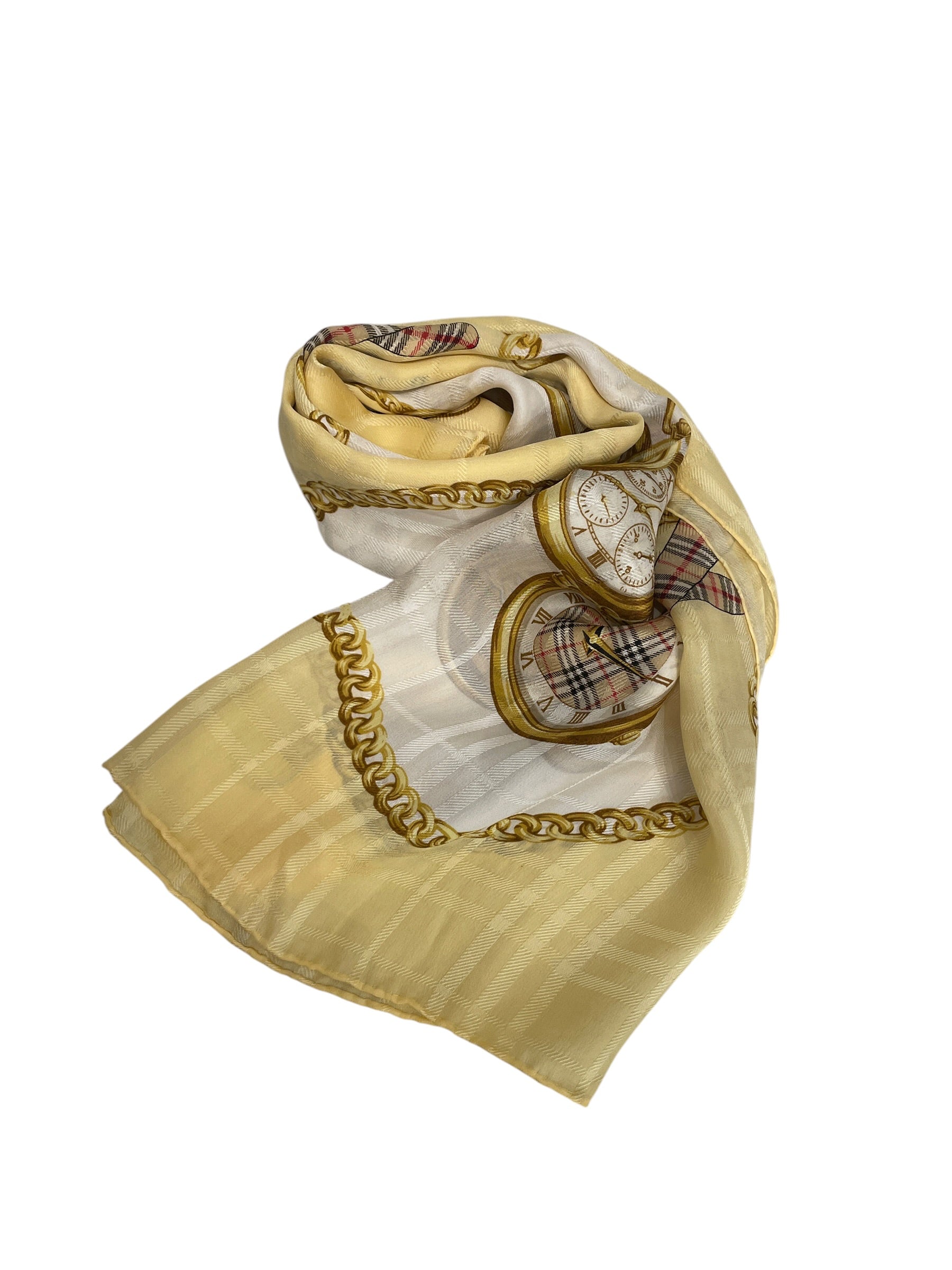 BURBERRYS/Scarf/All Over Print/Silk/YEL/L's/CLOCK WATCH PATTERN view 1