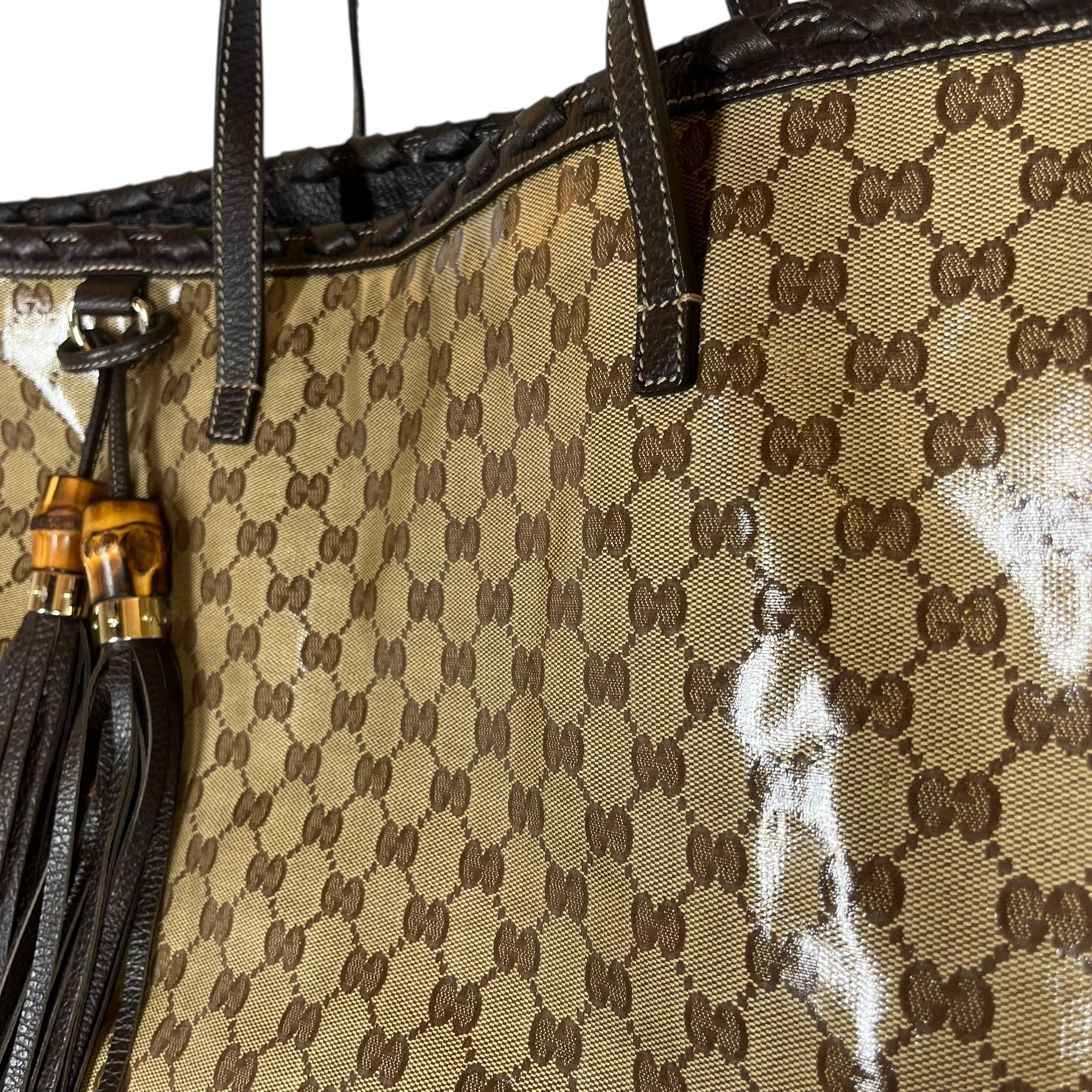 GUCCI/Tote Bag/Monogram/Leather/BRW/BAMBOO LEATHER TASSELS view 6