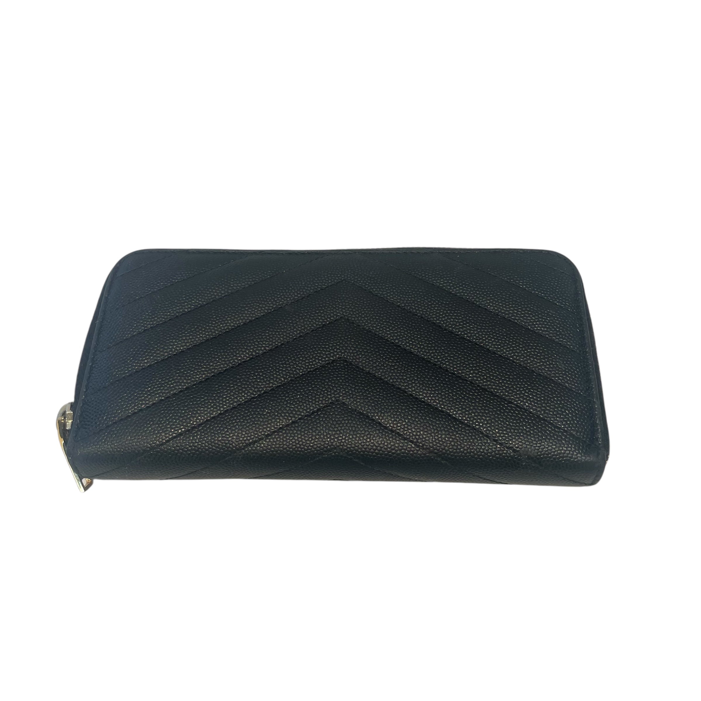 SAINT LAURENT/Long Wallet/Leather/BLK/chevron stitchig/gld hardware view 2