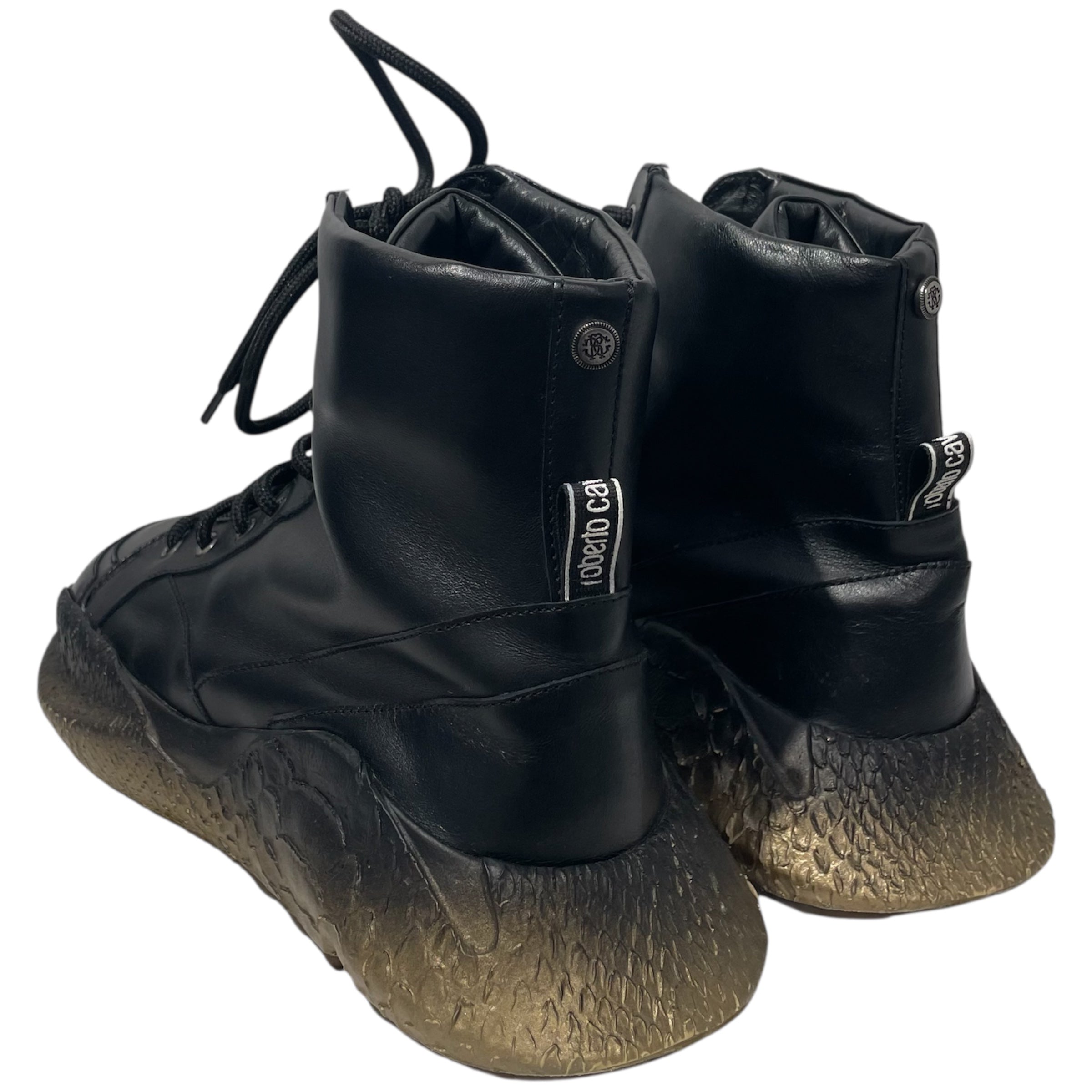 roberto cavalli/Lace Up Boots/US 9/Leather/BLK/gold bottom view 2