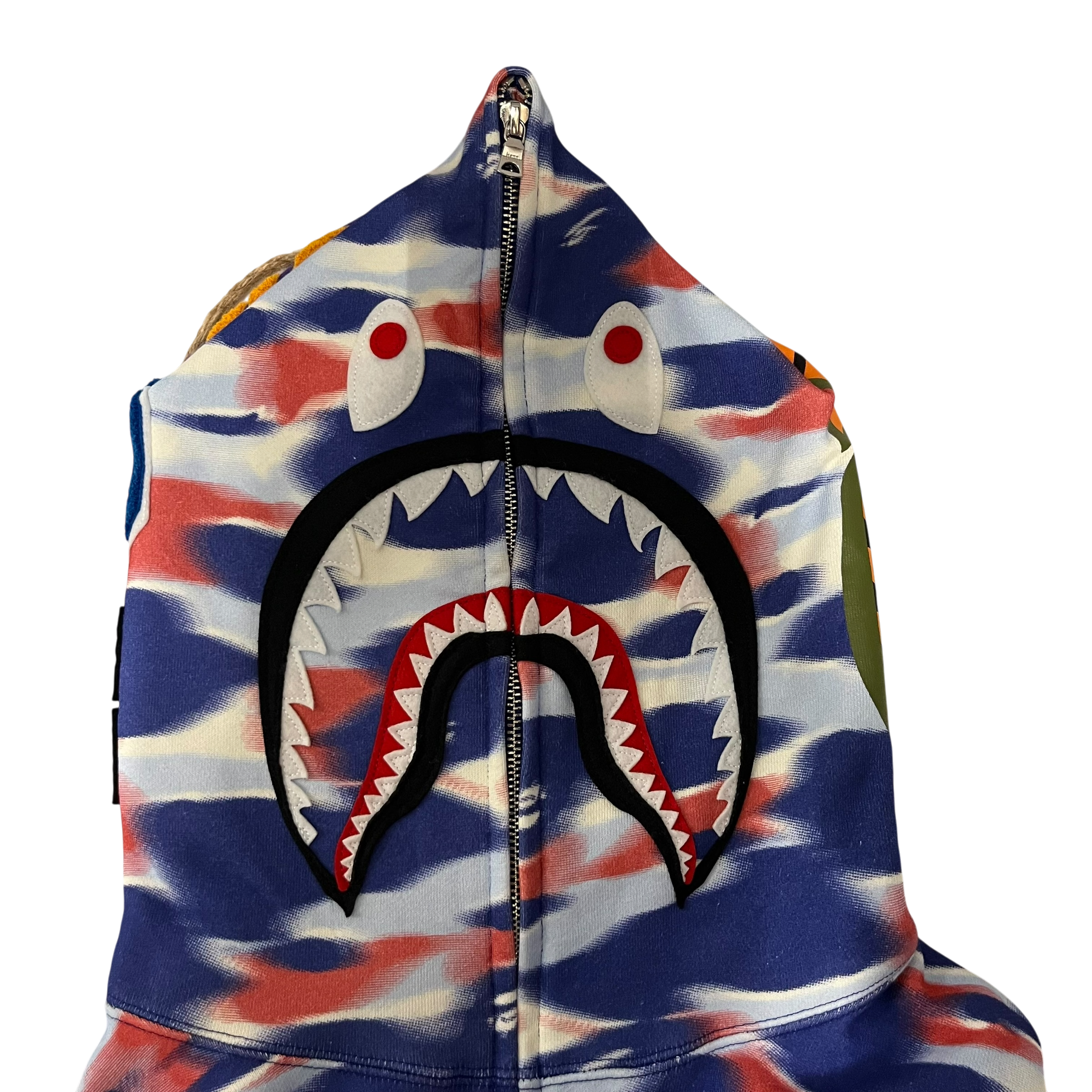 A BATHING APE/Zip Up Hoodie/XL/Graphic/Cotton/BLU/fire camo shark zip view 8