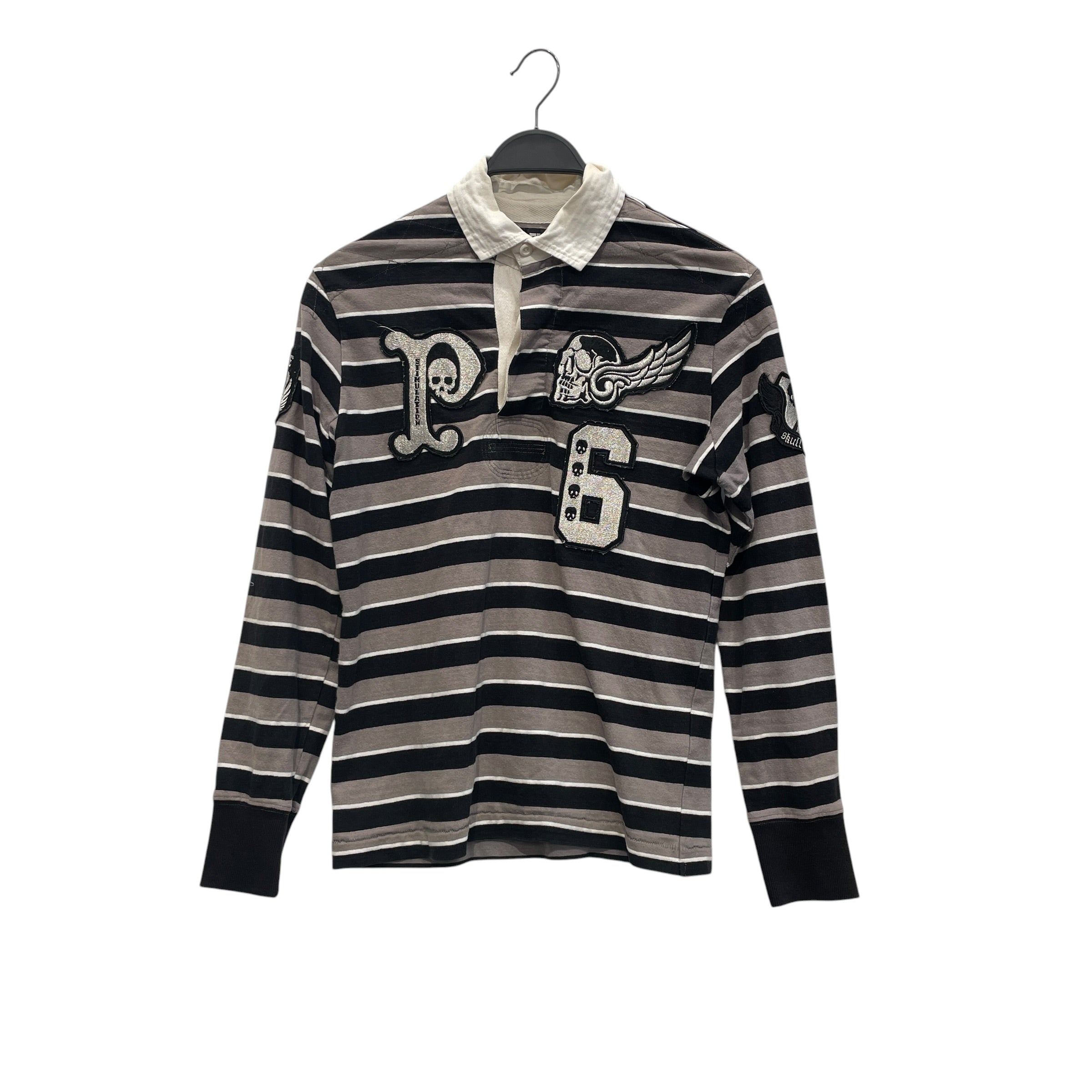 PPFM/LS T-Shirt/M/Cotton/BLK/Stripe/P PATCH W SKULL view 1