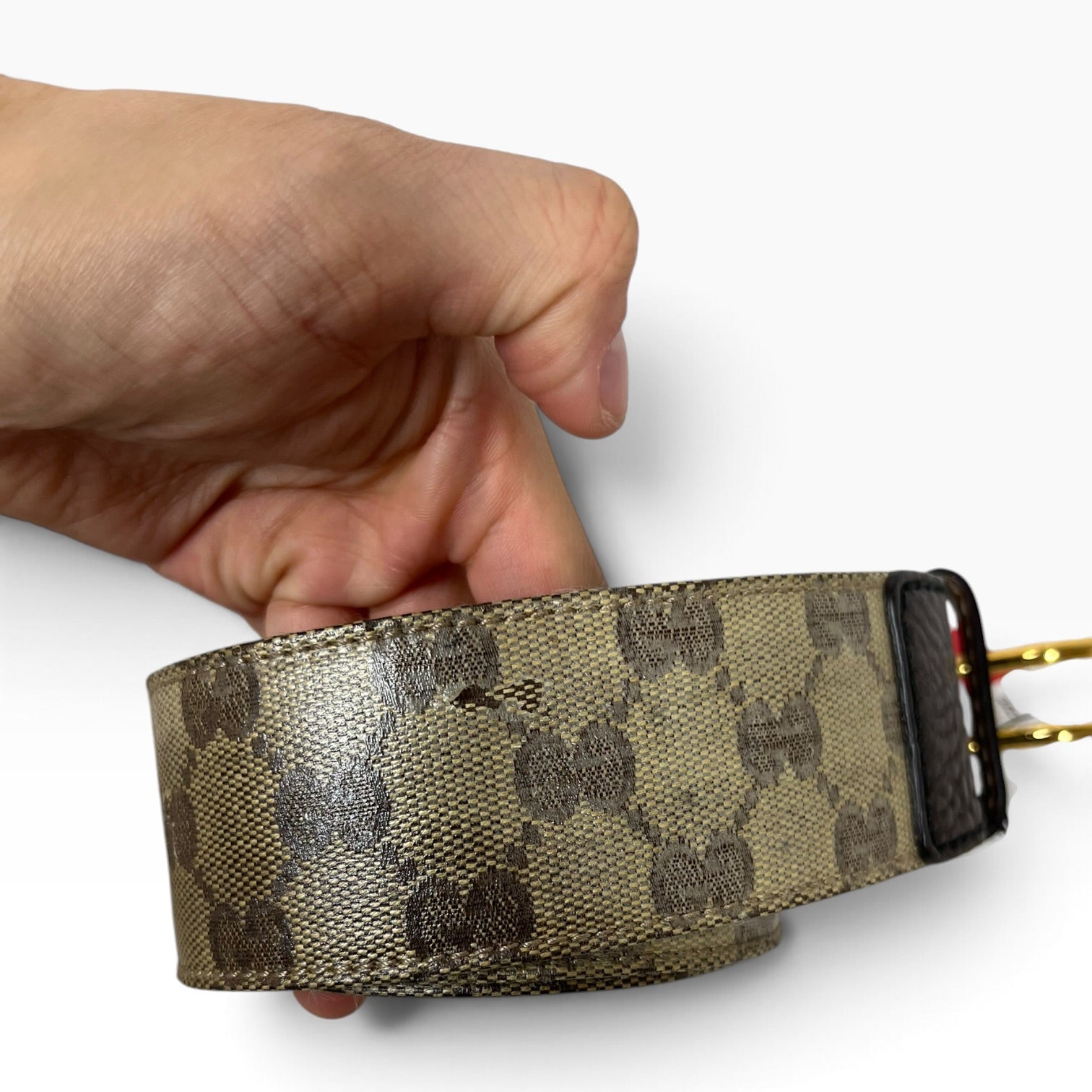 GUCCI/Belt/Monogram/Leather/BEG/M's/COATED CANVAS DOUBLE PRONG view 4