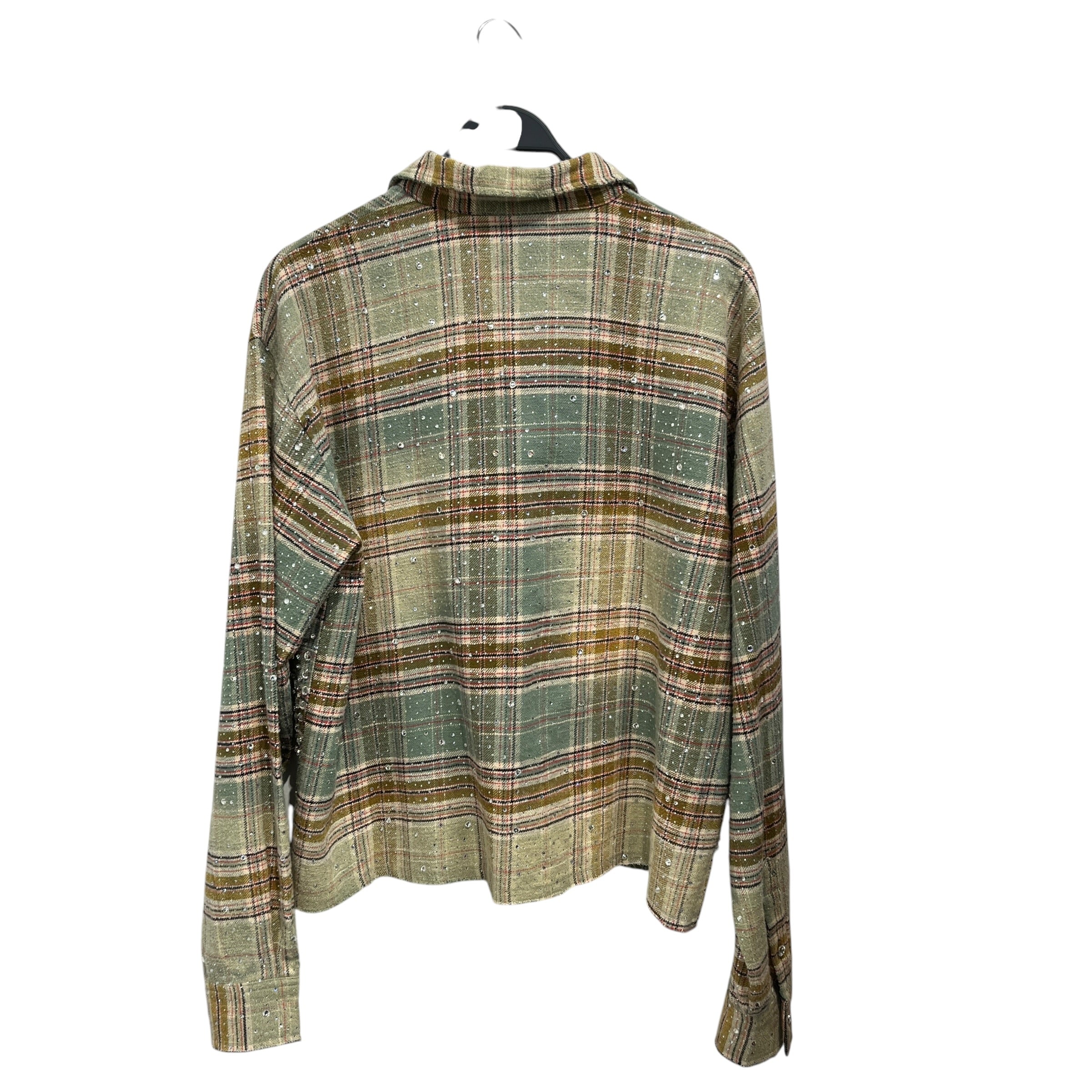 VALLEY/LS Shirt/L/Cotton/GRN/Plaid/Rhinestones on Fabric view 2